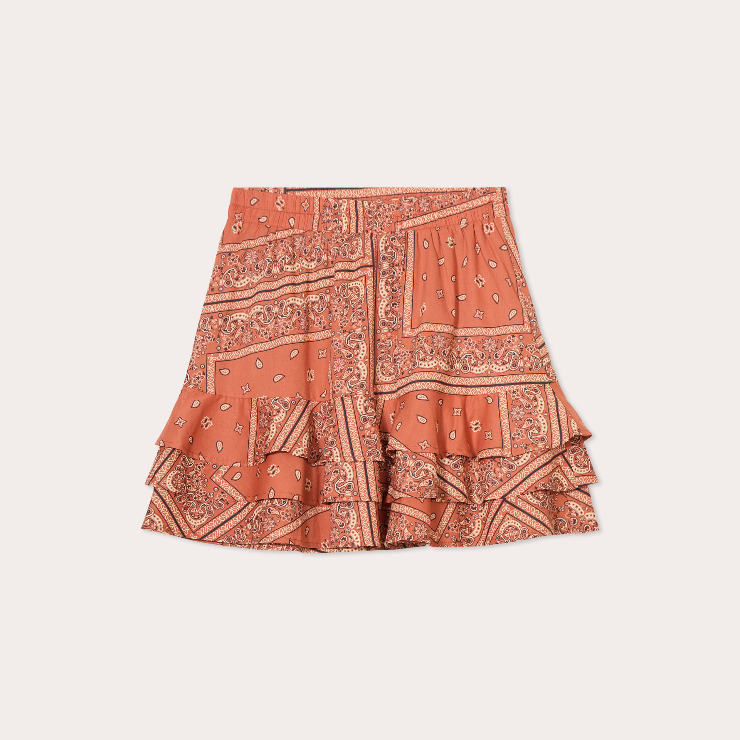 Jupe évasée volants terracotta femme