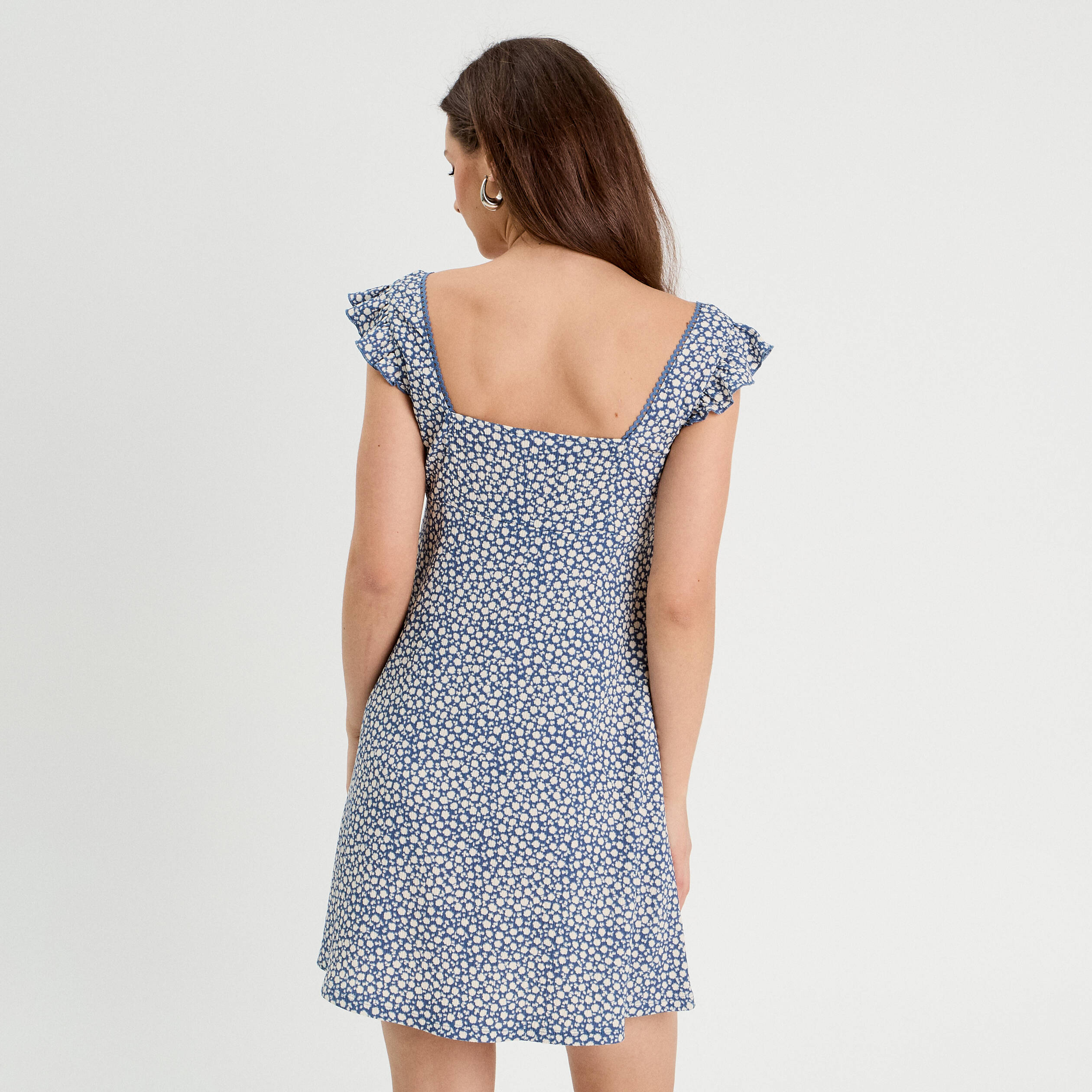 Robe trap&egrave;ze sans manches bleu gris femme