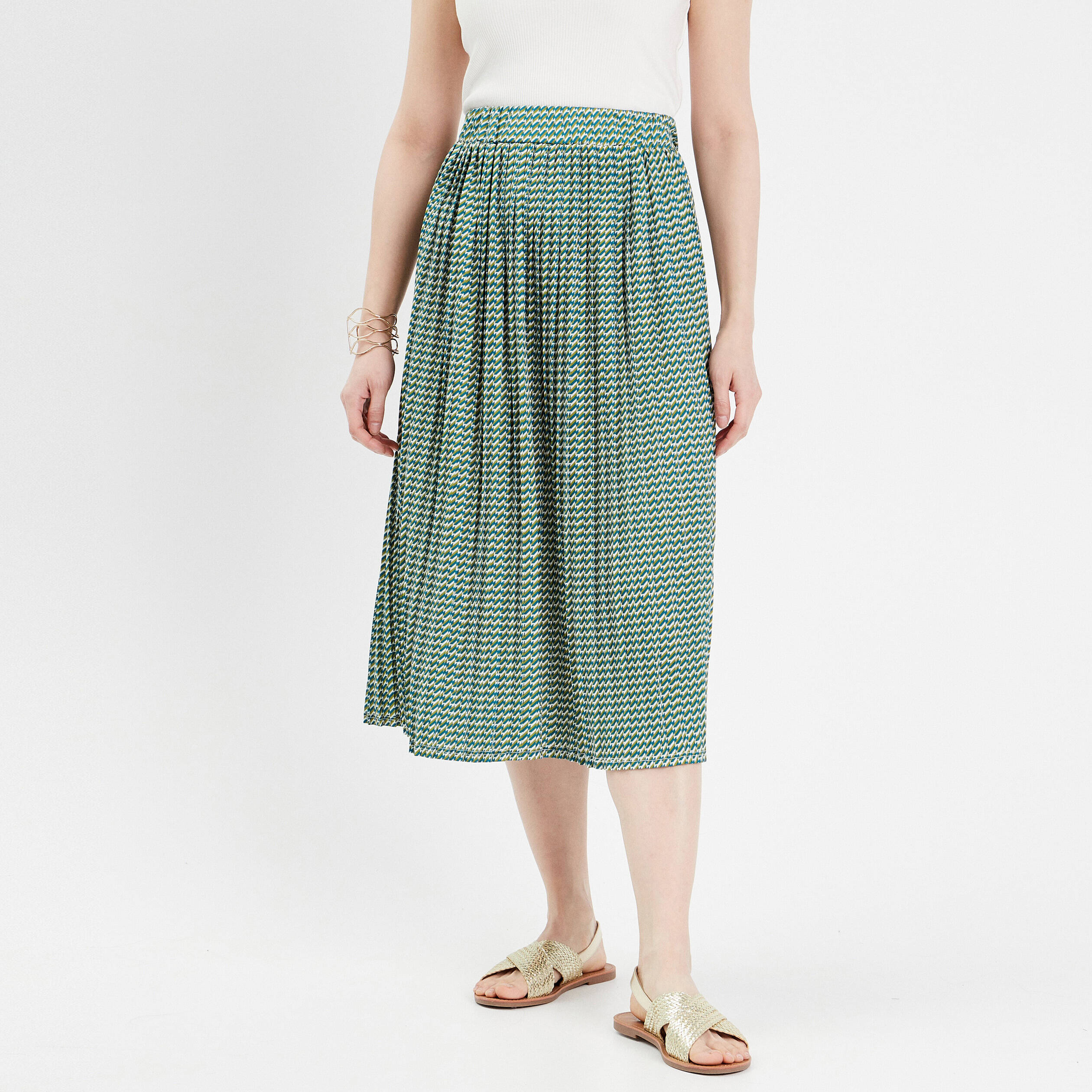 Jupe midi &eacute;vas&eacute;e pliss&eacute;e blanc femme