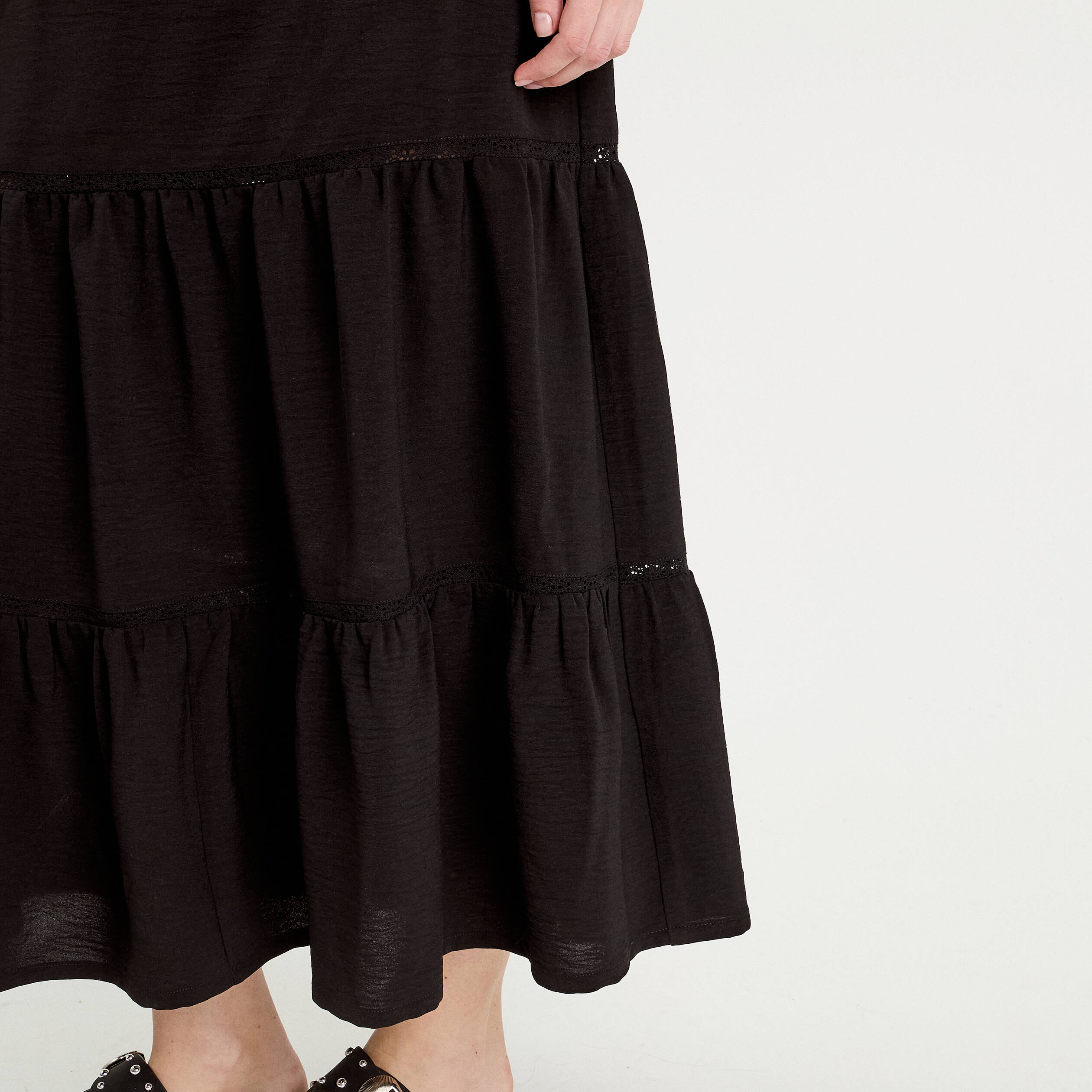 jupe longue evasee noir femme Jupe longue évasée noir femme