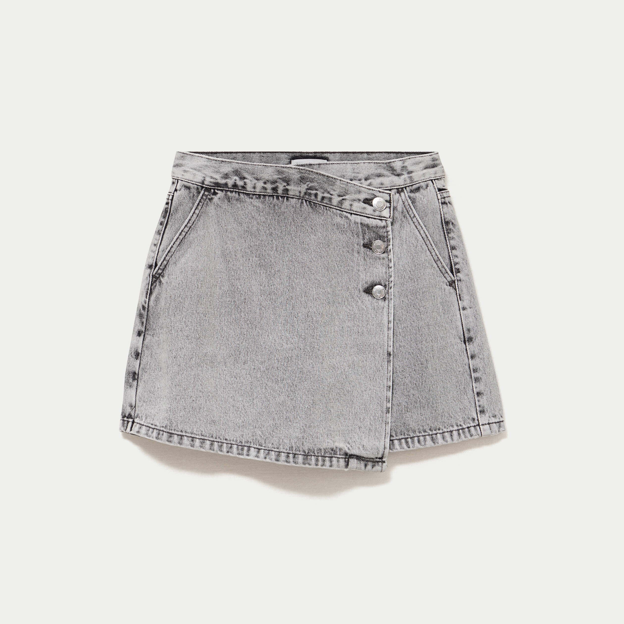 Jupe-short droite en jean denim gris femme