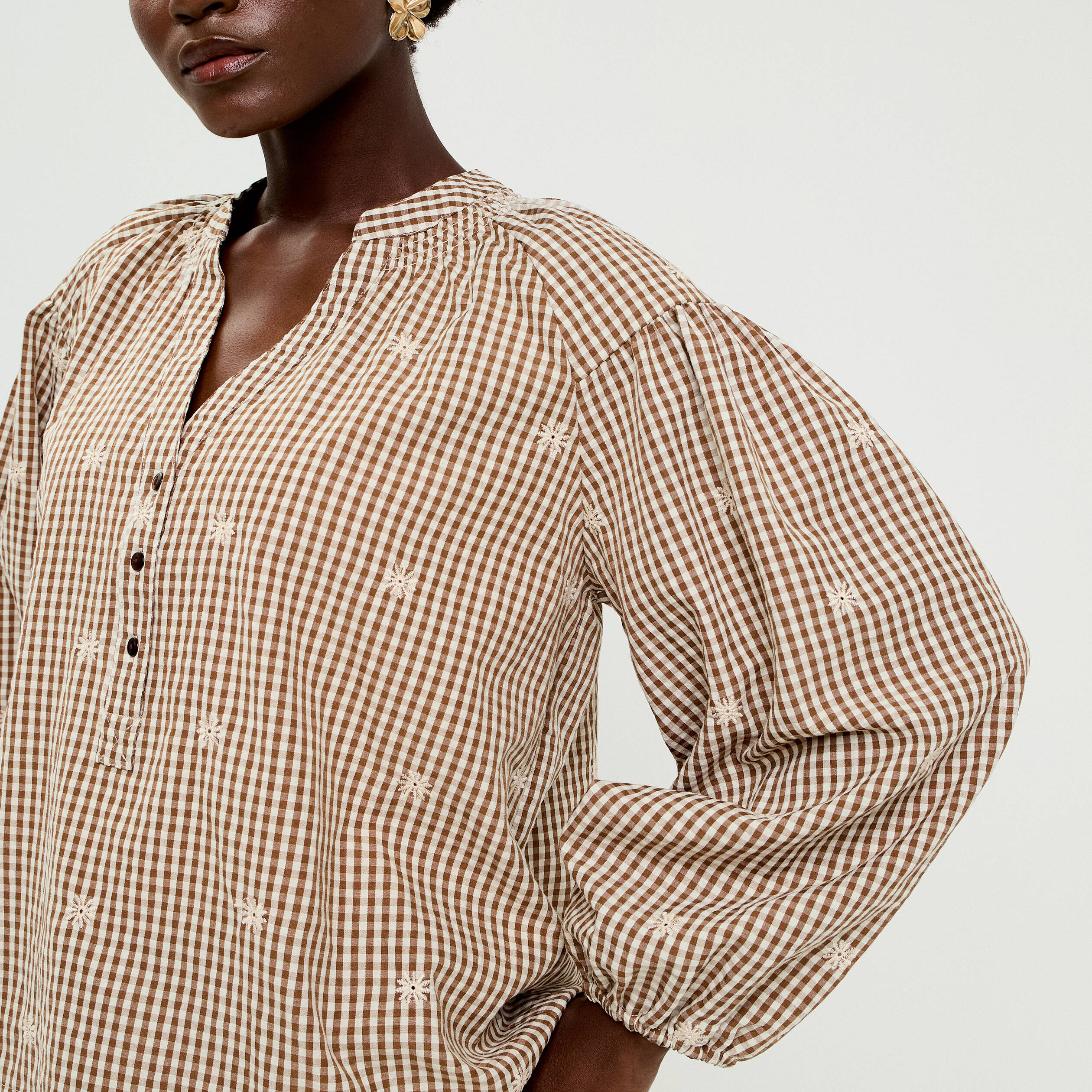Blouse vichy brod&eacute;e blanc femme
