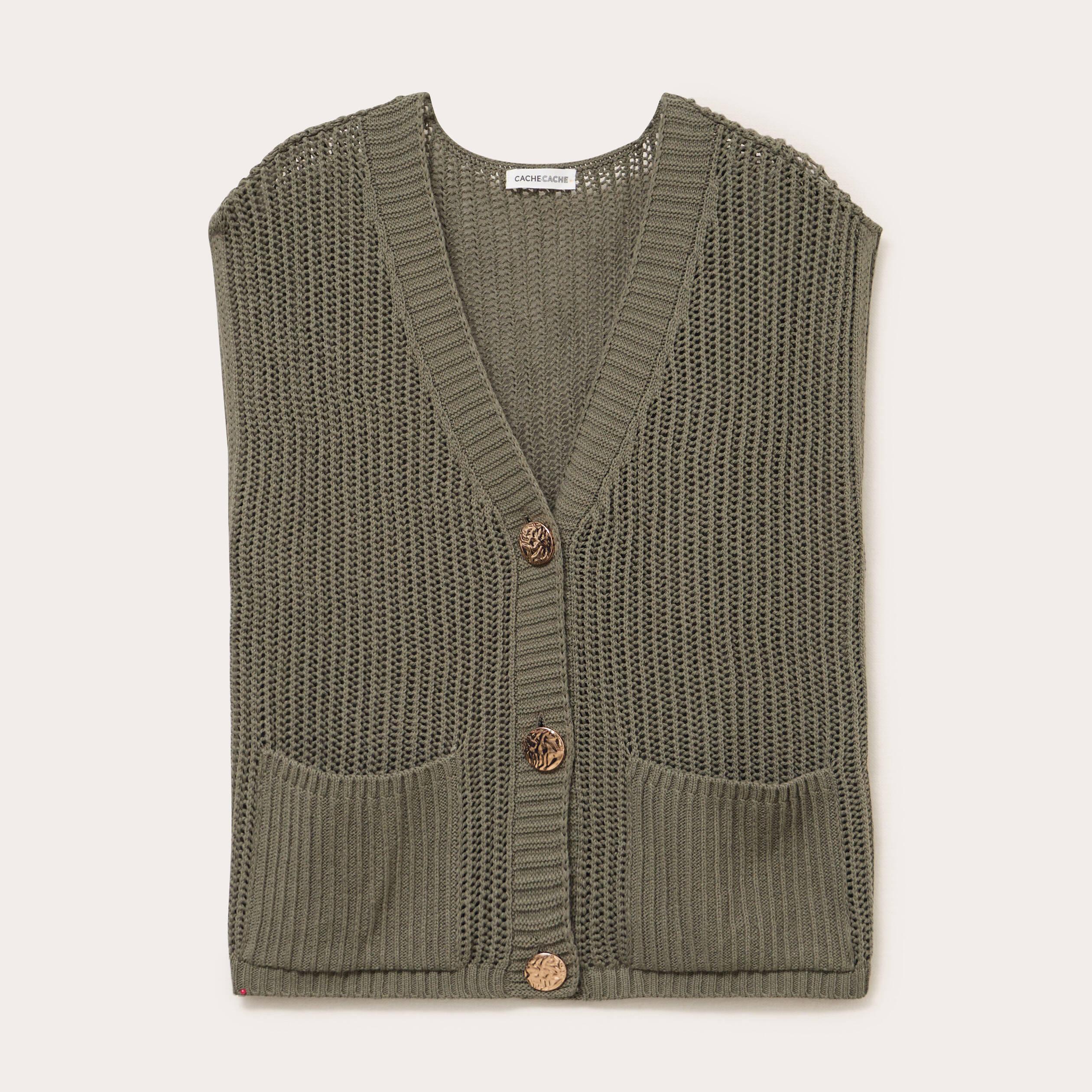 Gilet sans manches col v vert kaki femme Vibs