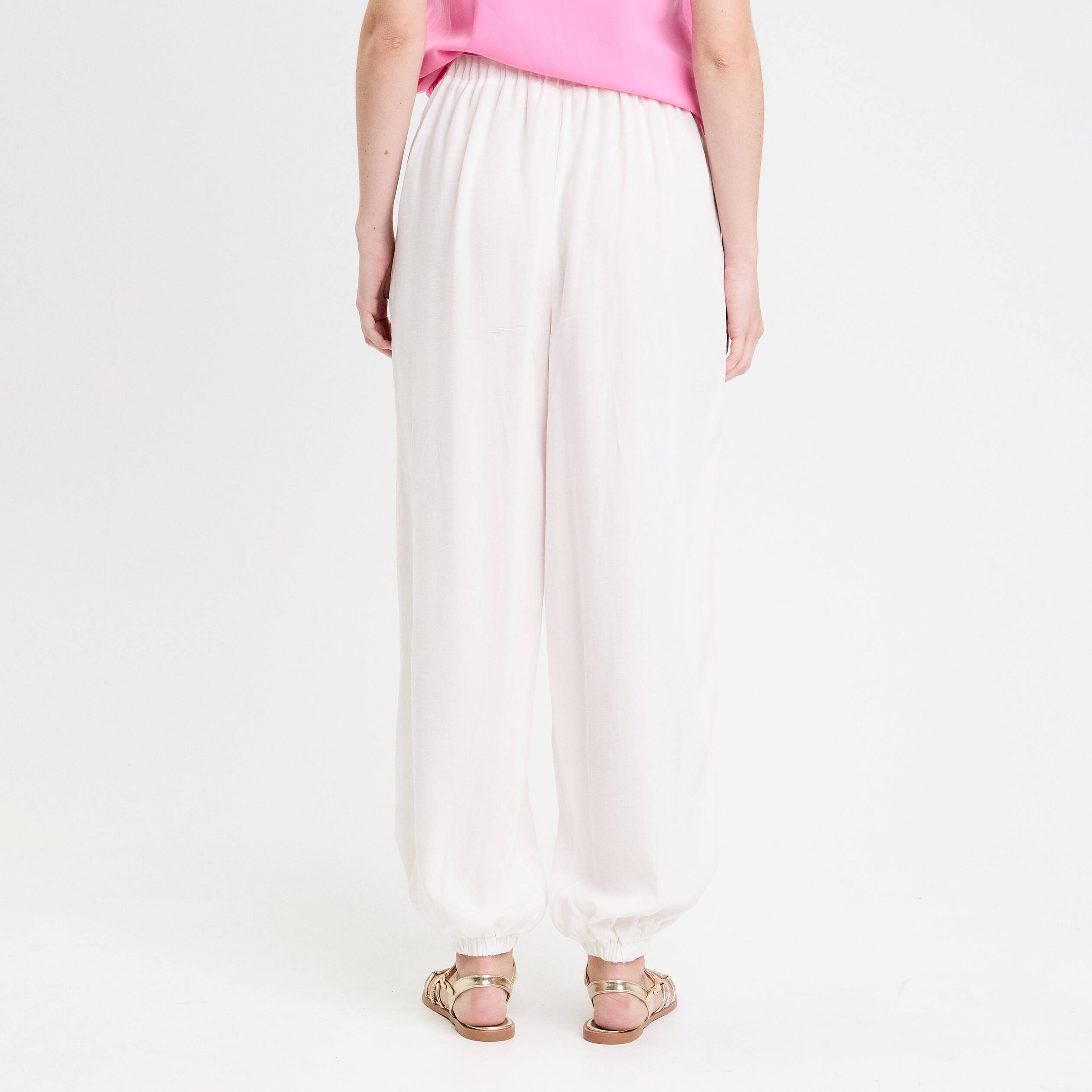 Pantalon bouffant taille standard ecru femme