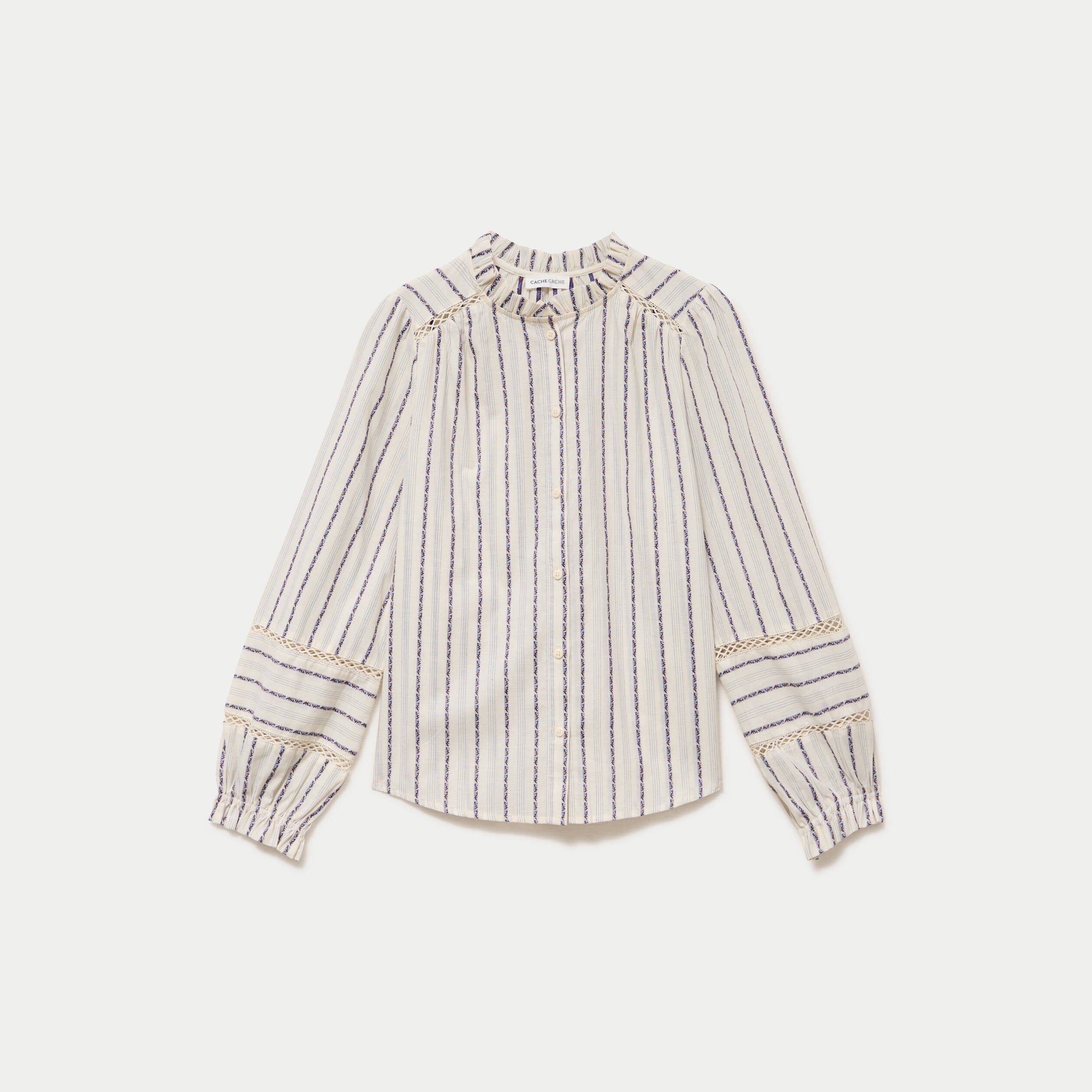 Blouse ajour&eacute;e manches longues blanc femme