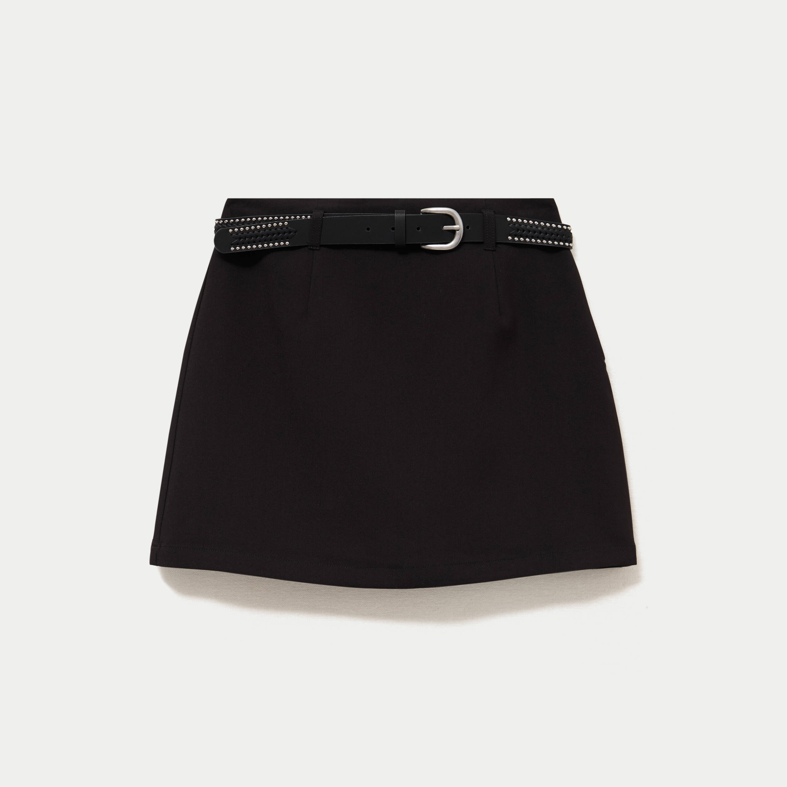 Jupe-short droite avec ceinture amovible noir femme