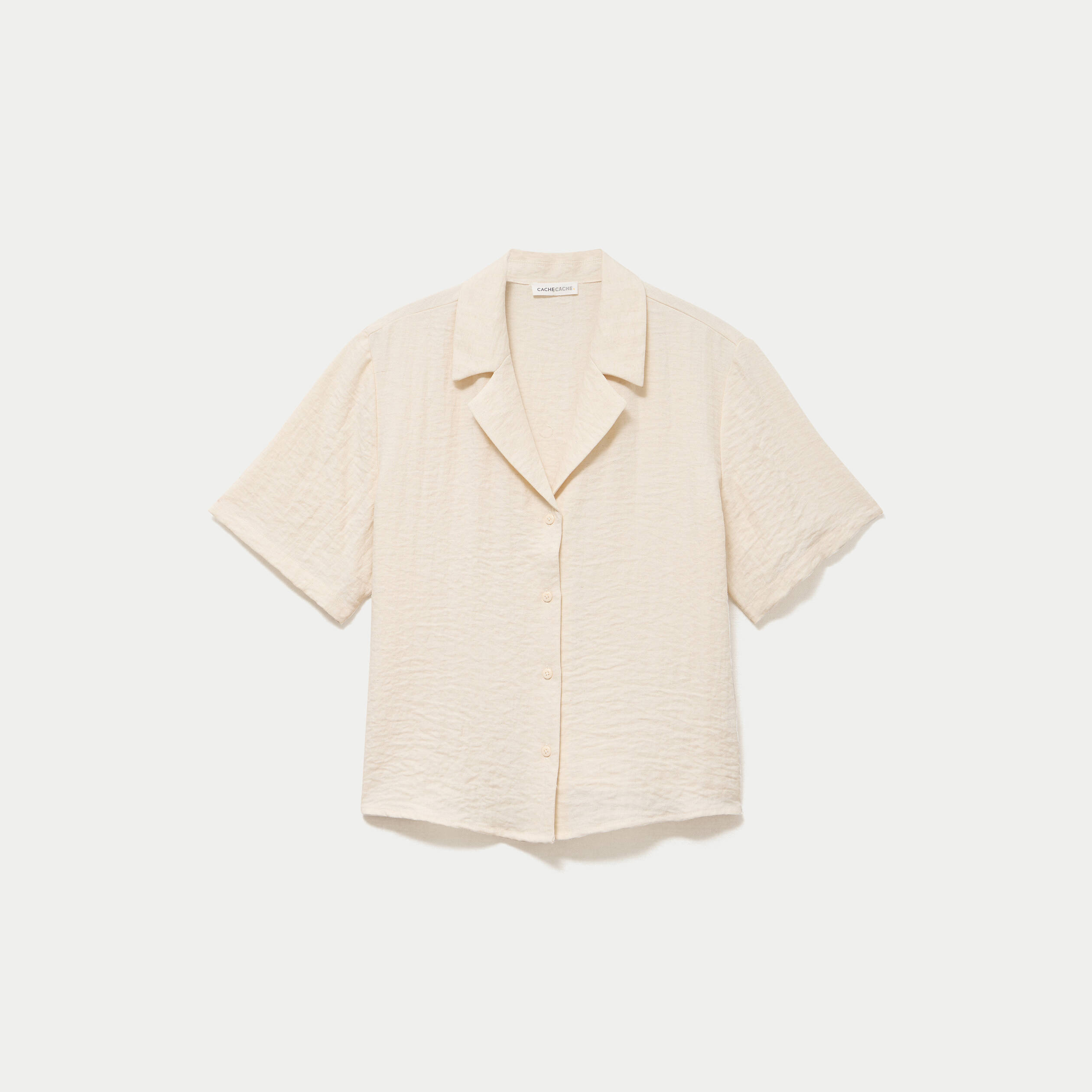 Chemise droite pliss&eacute;e manches courtes ecru femme