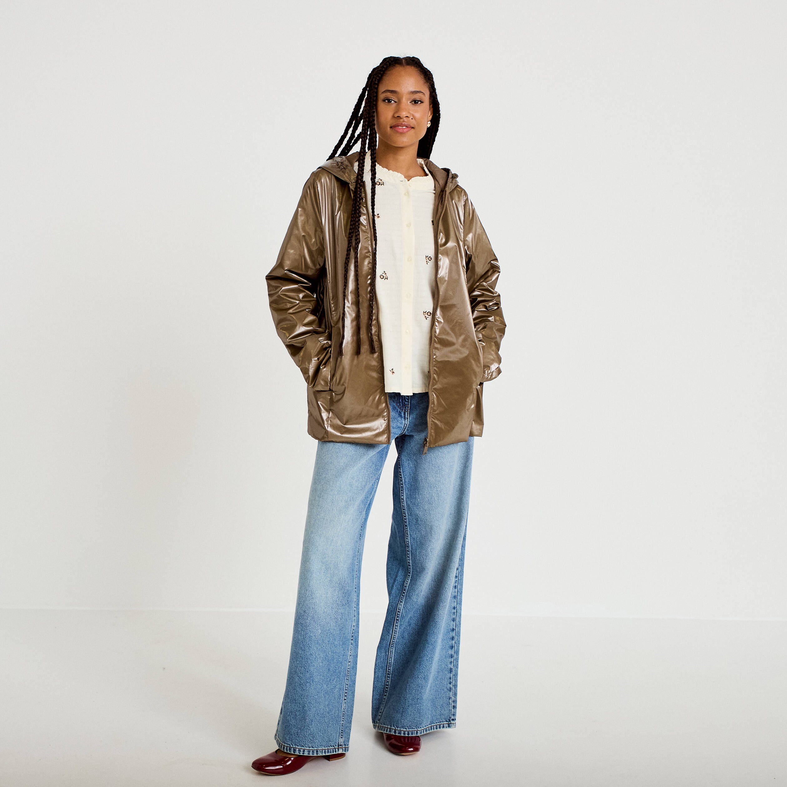 Parka r&eacute;versible &agrave; capuche taupe femme