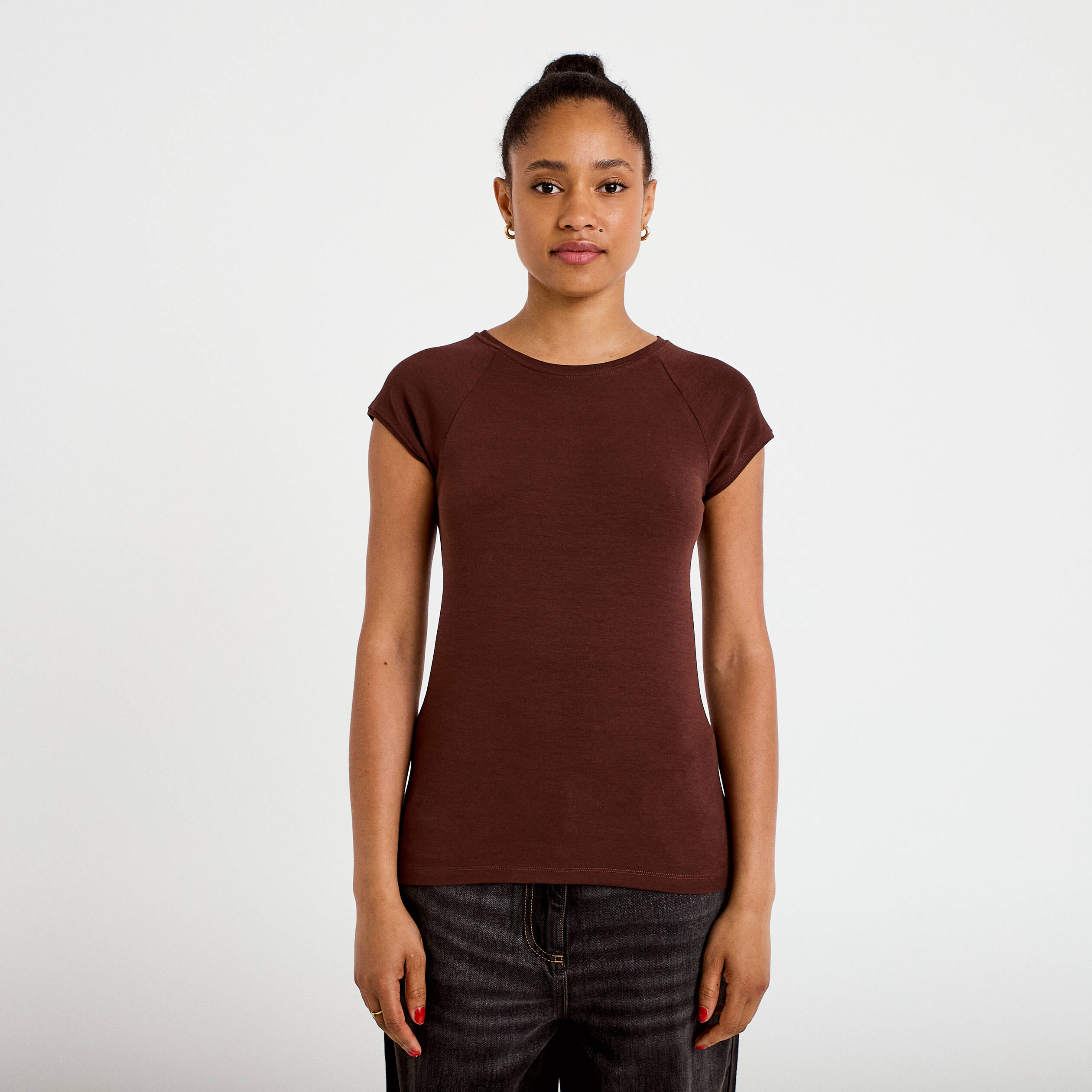 T-shirt manches courtes marron femme