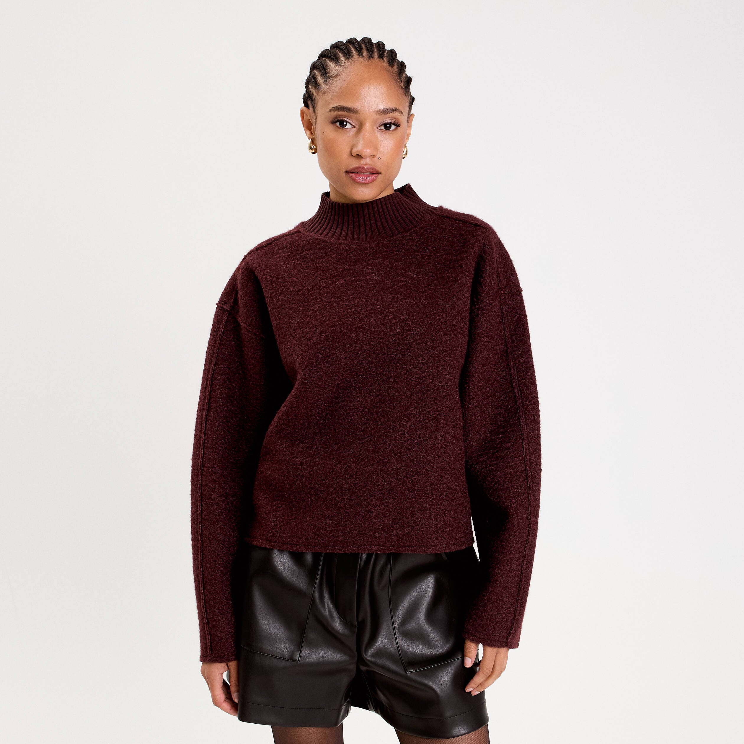 Sweat col montant rouge fonc&eacute; femme