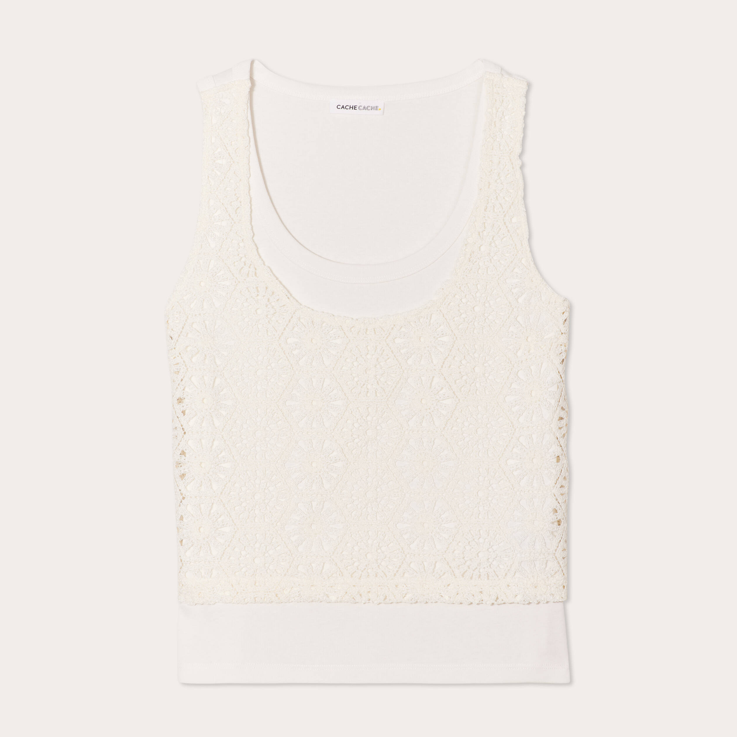 debardeur 2 en 1 crochet ecru femme Débardeur 2-en-1 crochet ecru femme