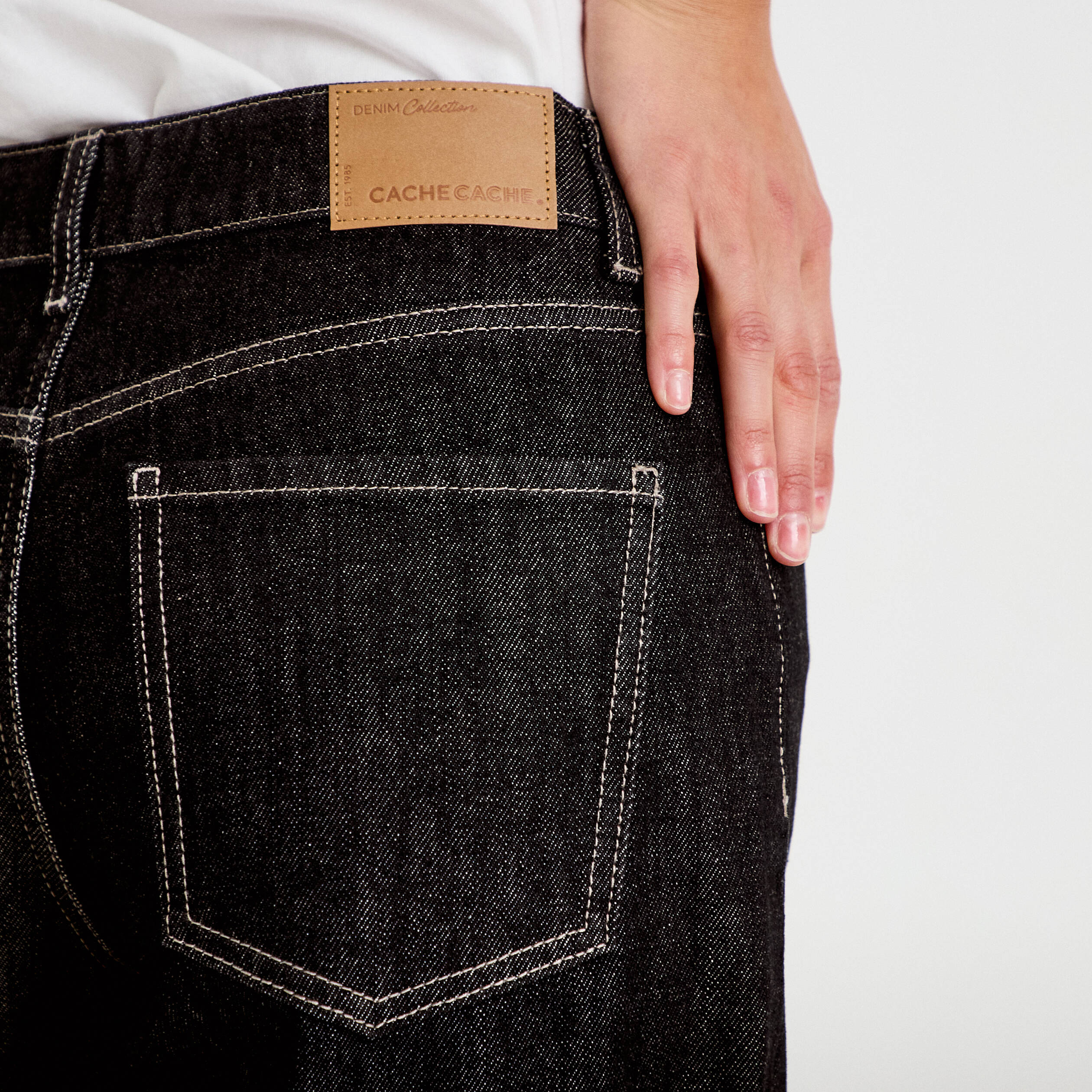 Jean wide leg taille basse denim noir femme