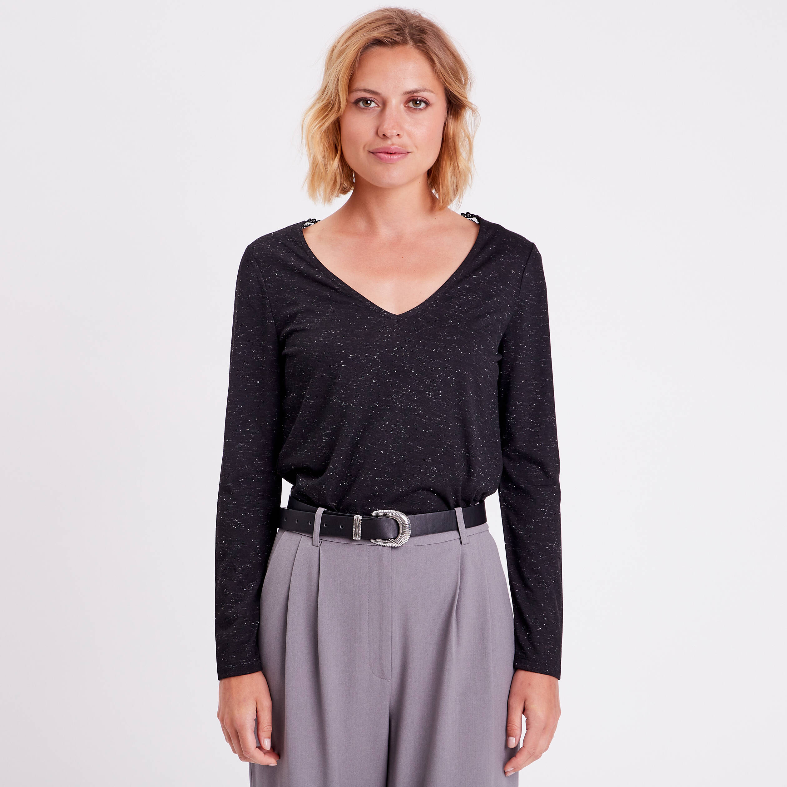 t shirt manches longues noir femme T-shirt manches longues noir femme