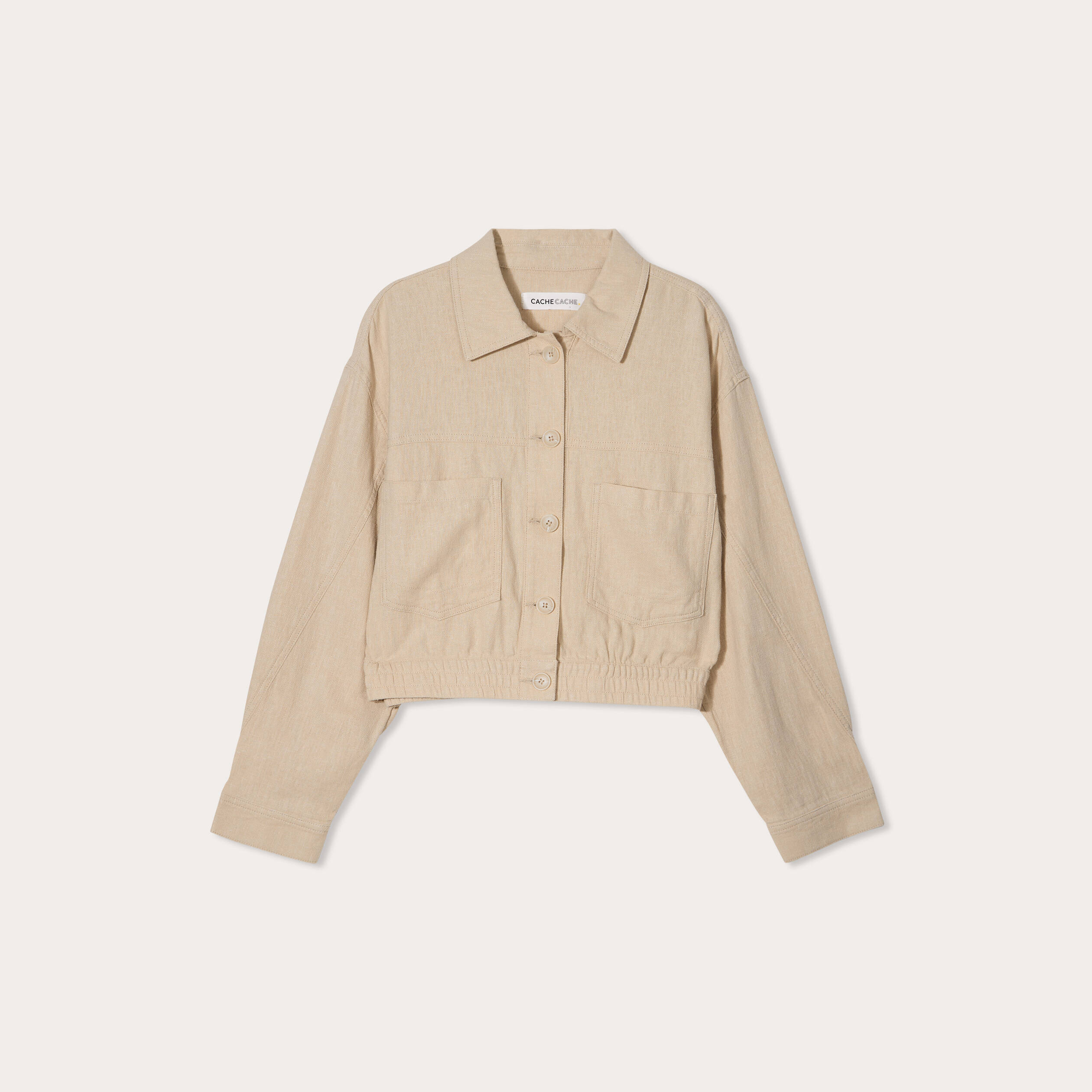 Veste boutonnée contenant du lin beige femme