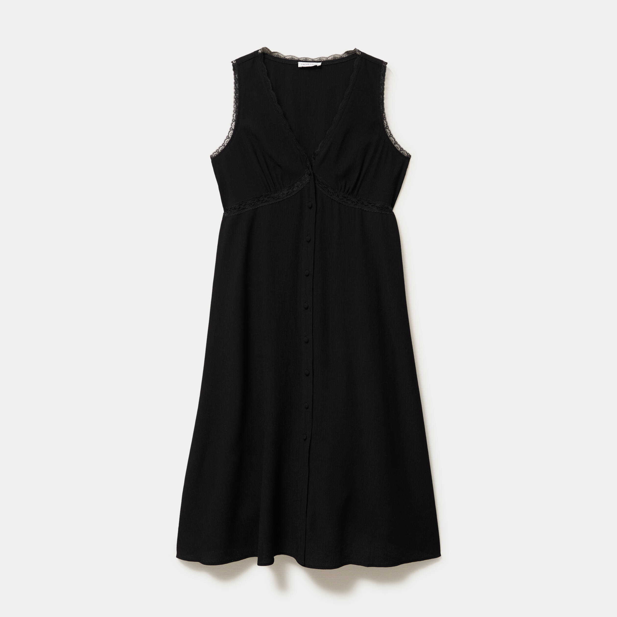 Robe longue droite sans manches col v noir femme