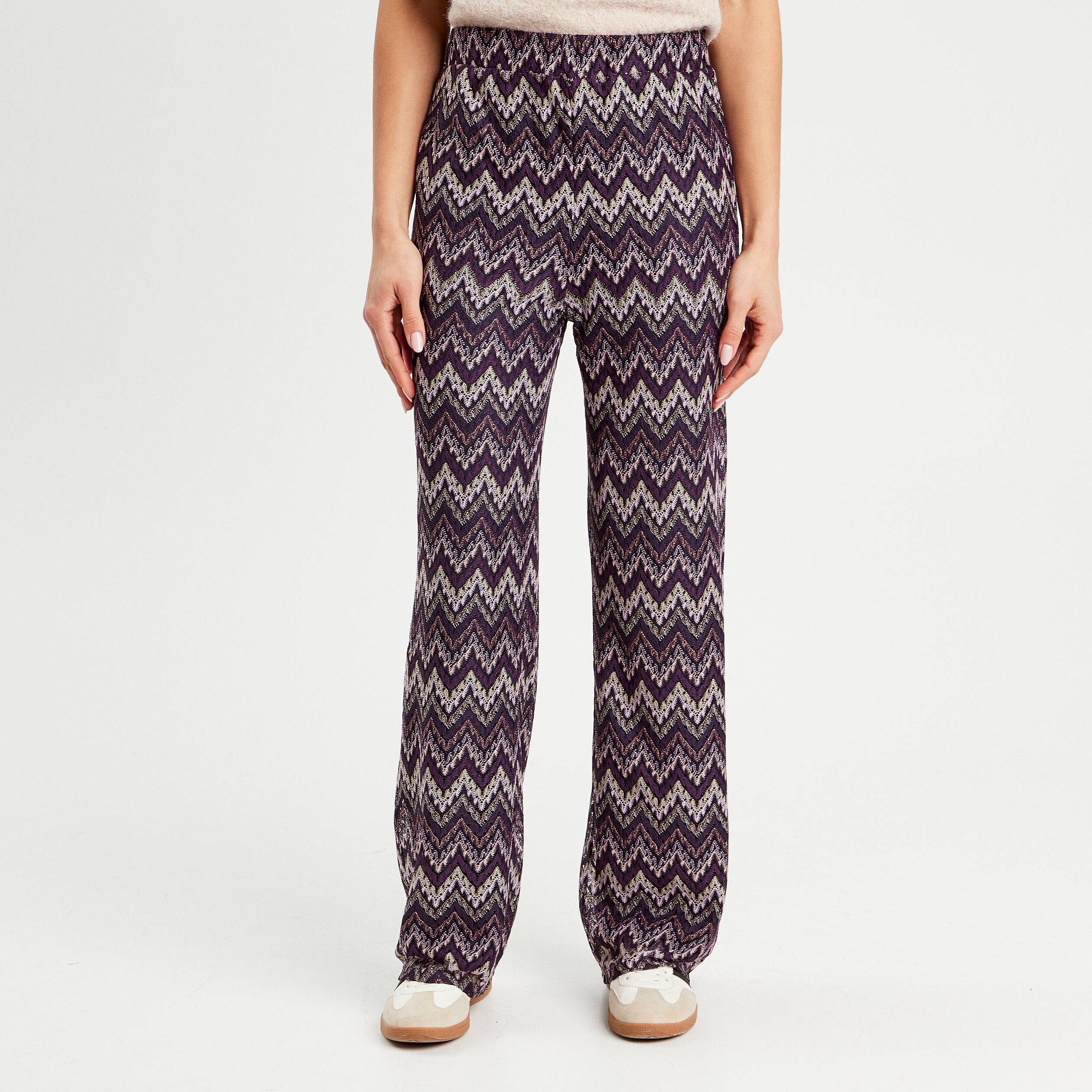 Pantalon large ajour&eacute; violet femme
