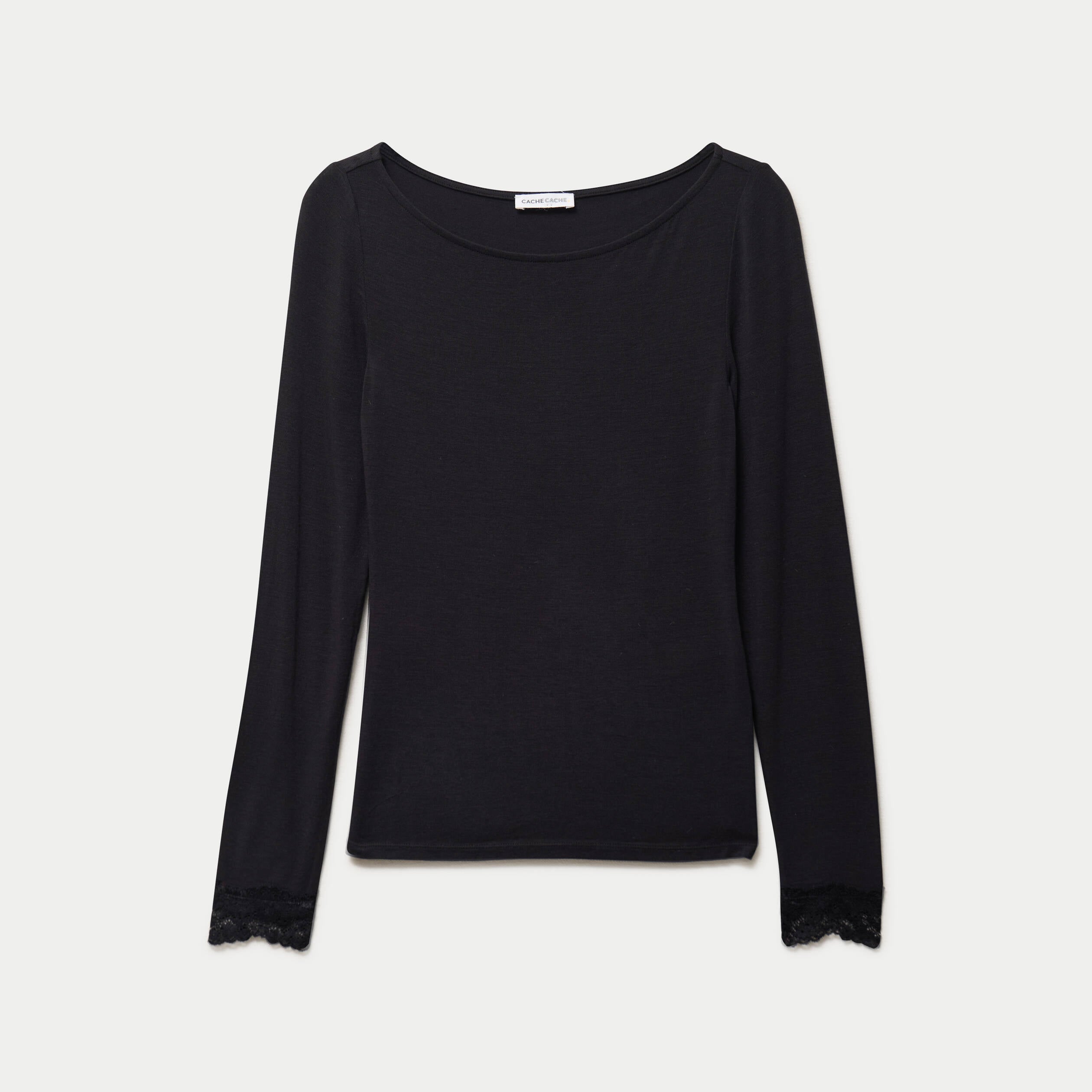 Seconde peau ajust&eacute;e col bateau noir femme