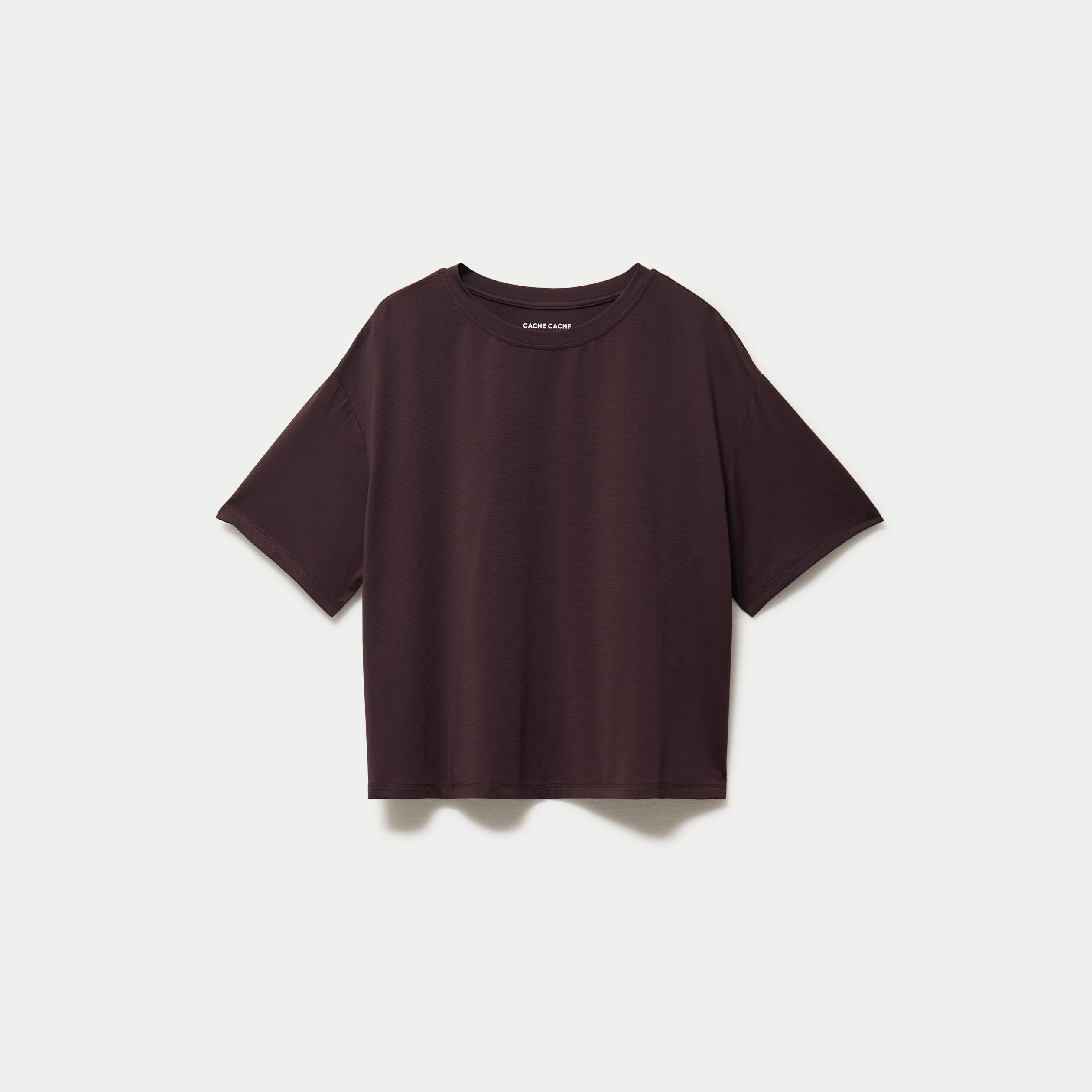 T-shirt col rond manches courtes marron fonc&eacute; femme