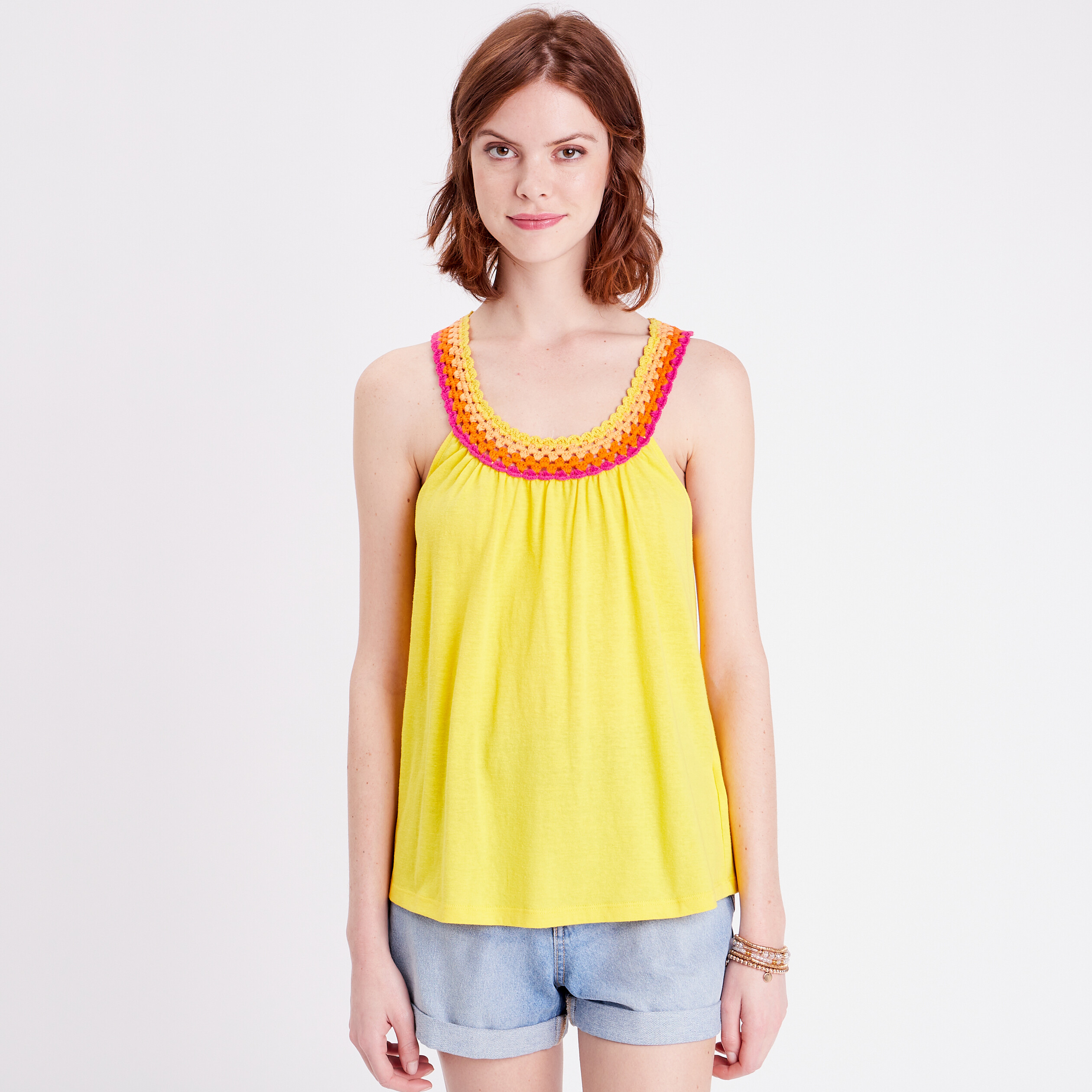 Débardeur En Soie Pure Jaune D'or De Ville - Taille 4XL - Vintage élégant Pour Femme