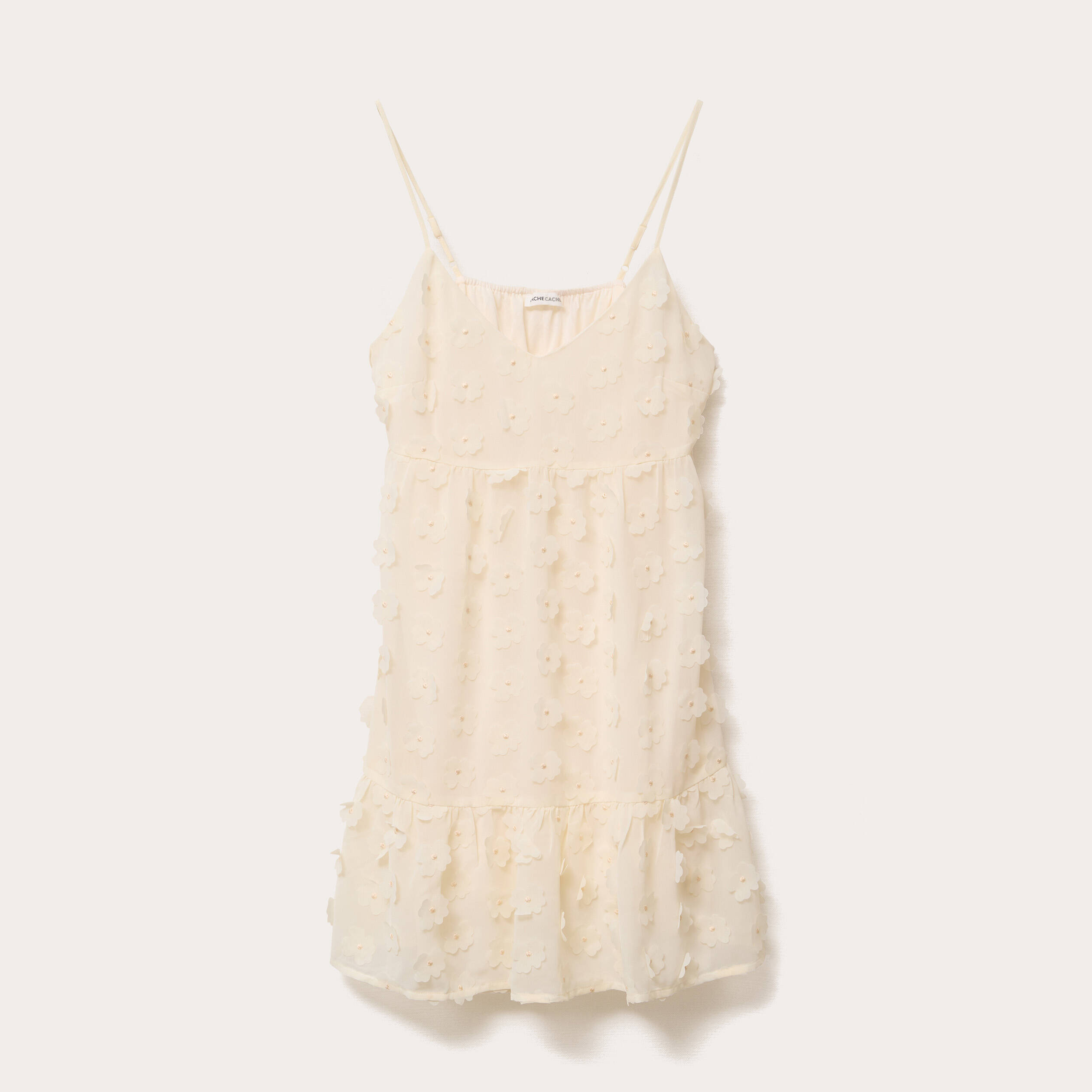 robe courte evasee col v a bretelles ecru femme Robe courte évasée col v à bretelles ecru femme