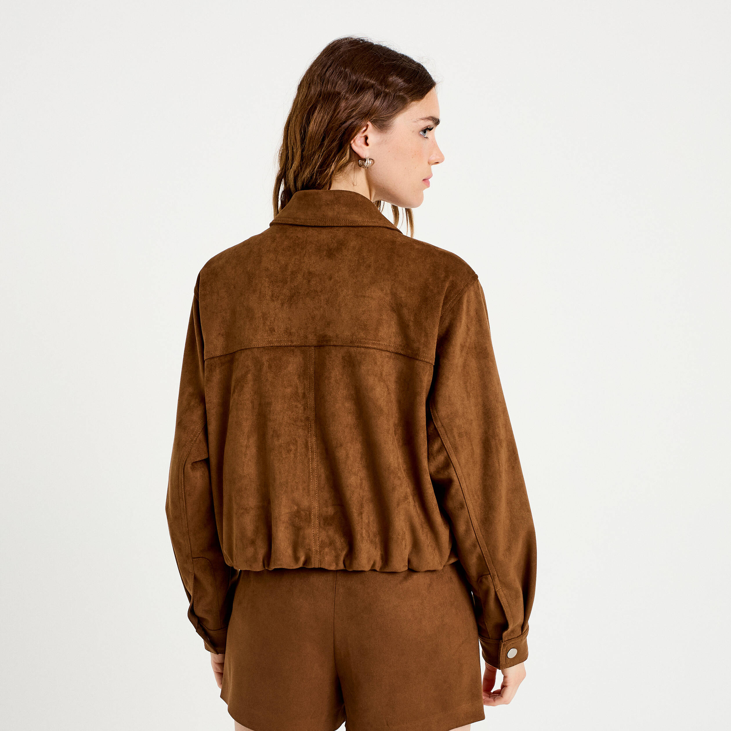 Jupe-short courte aspect daim marron femme