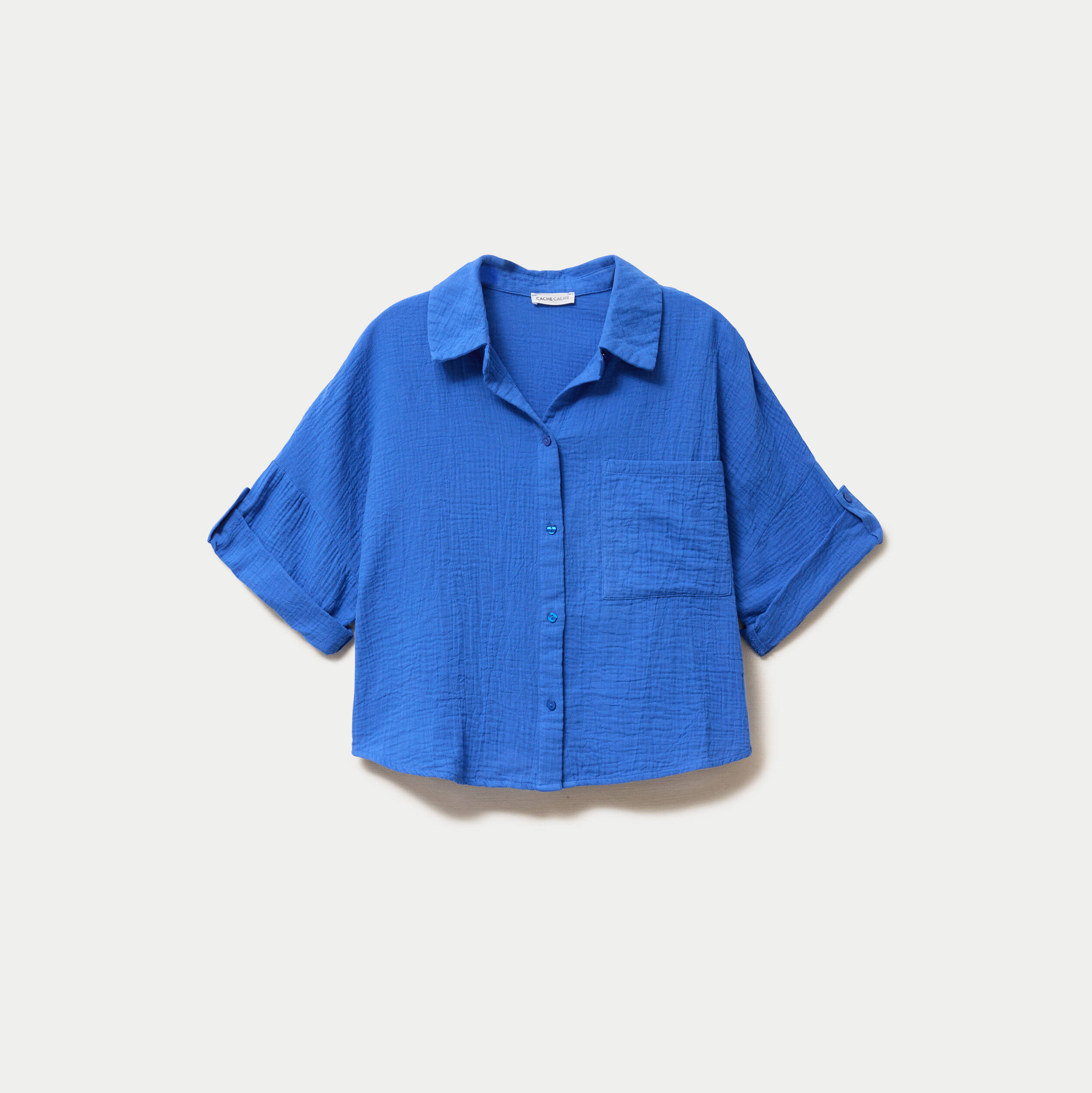 Chemise manches 3/4 bleu electrique femme
