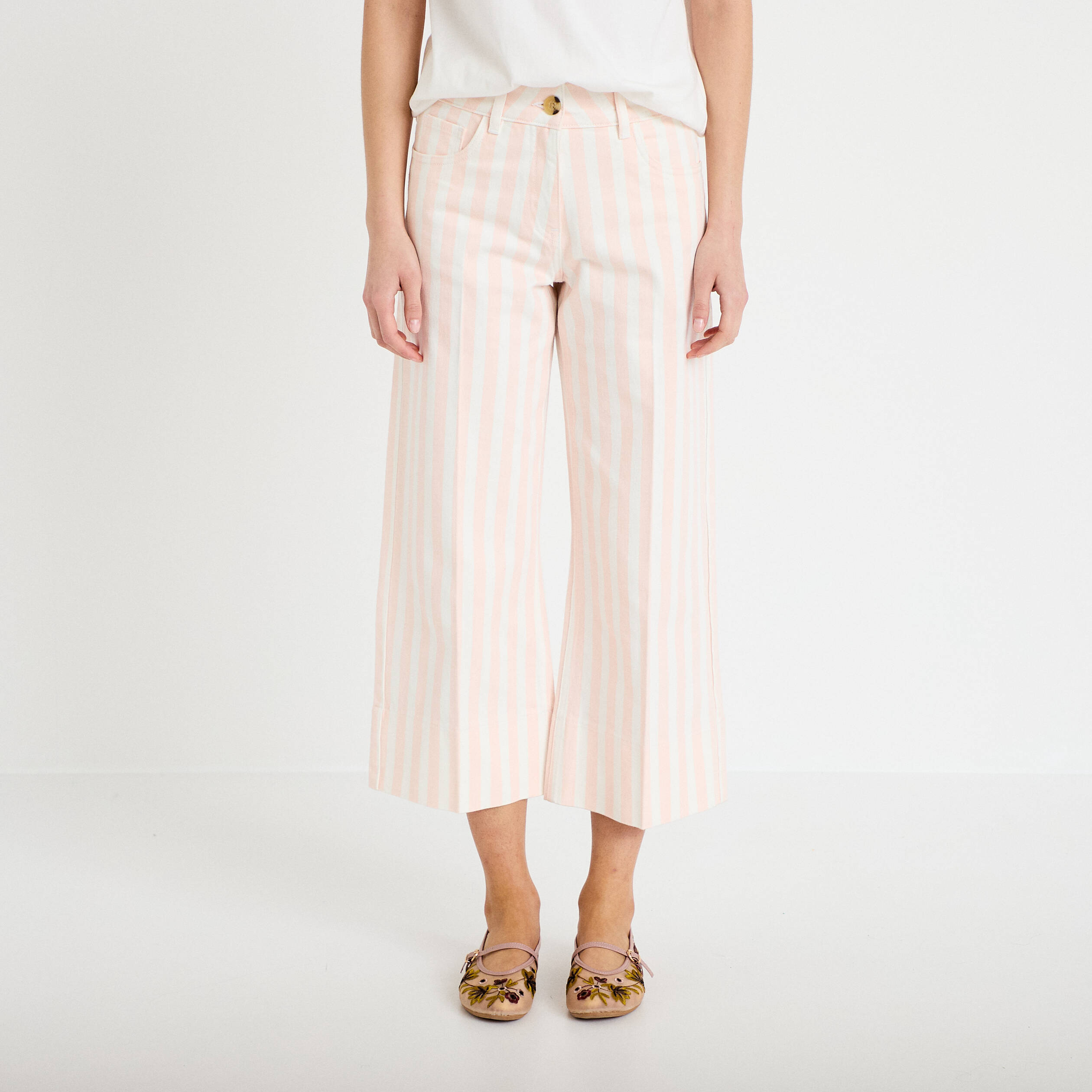 Jean wide leg cropped taille haute blanc femme