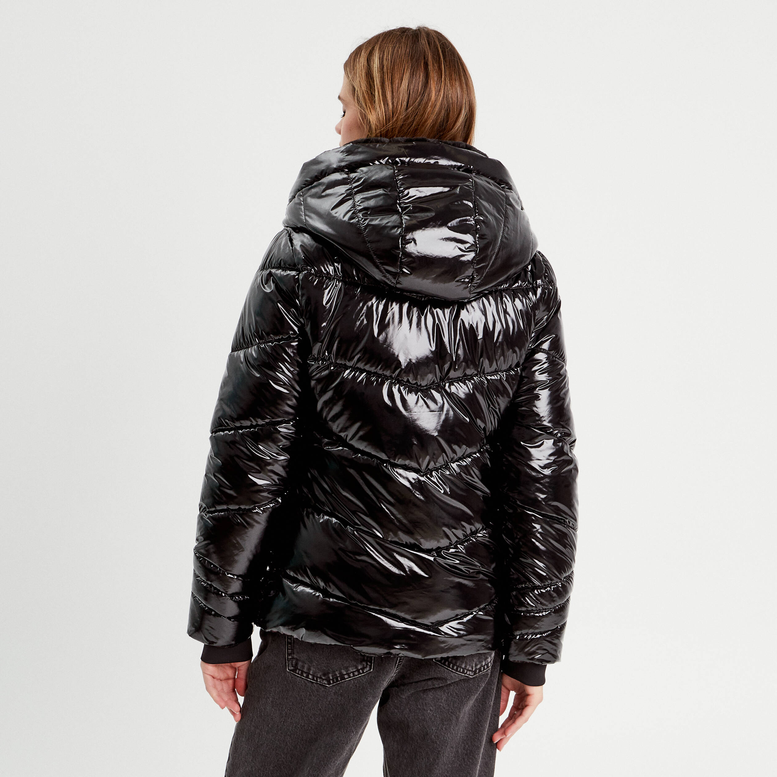 doudoune aspect vinyle noir femme Doudoune aspect vinyle noir femme