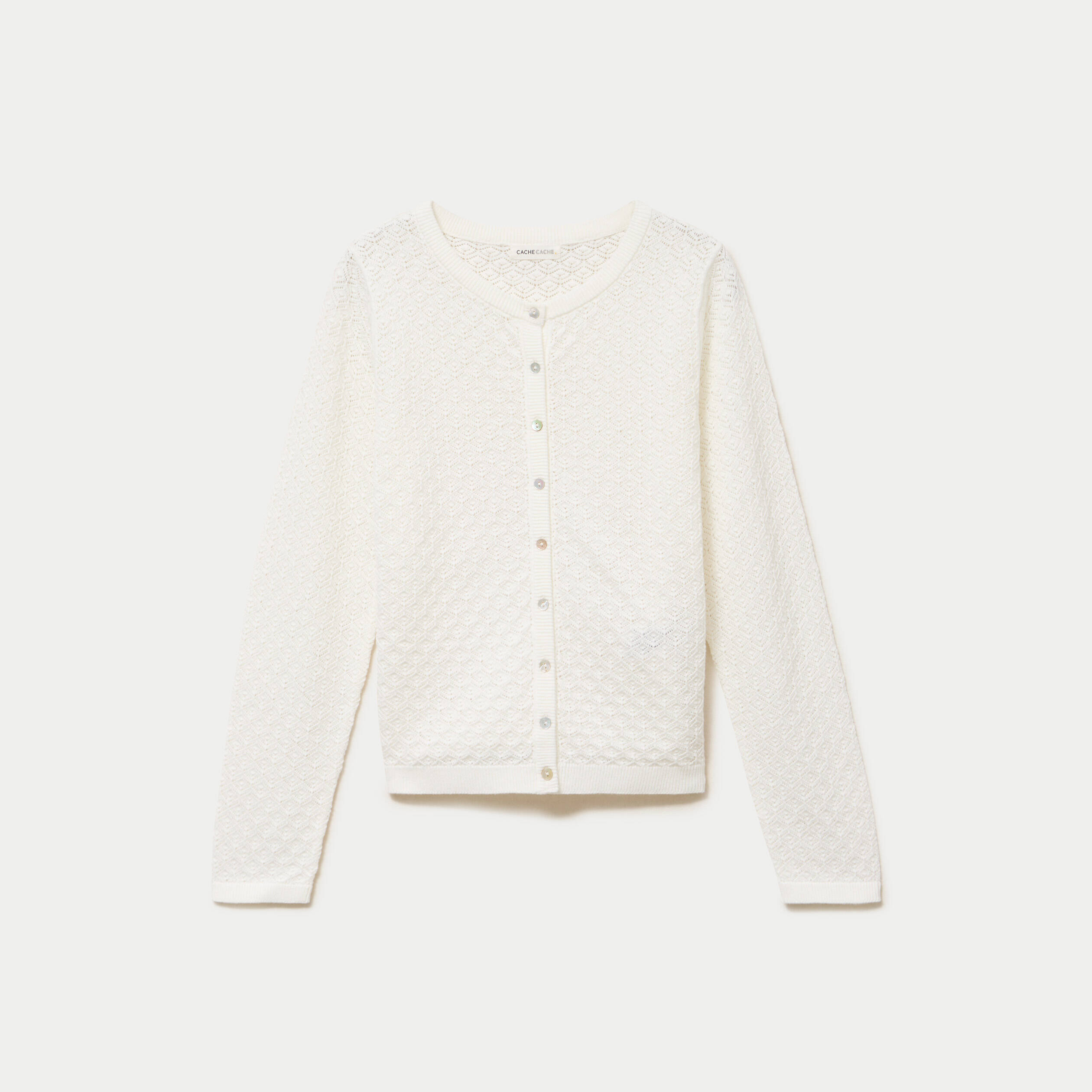 Gilet ajour&eacute; manches longues dentelle ecru femme