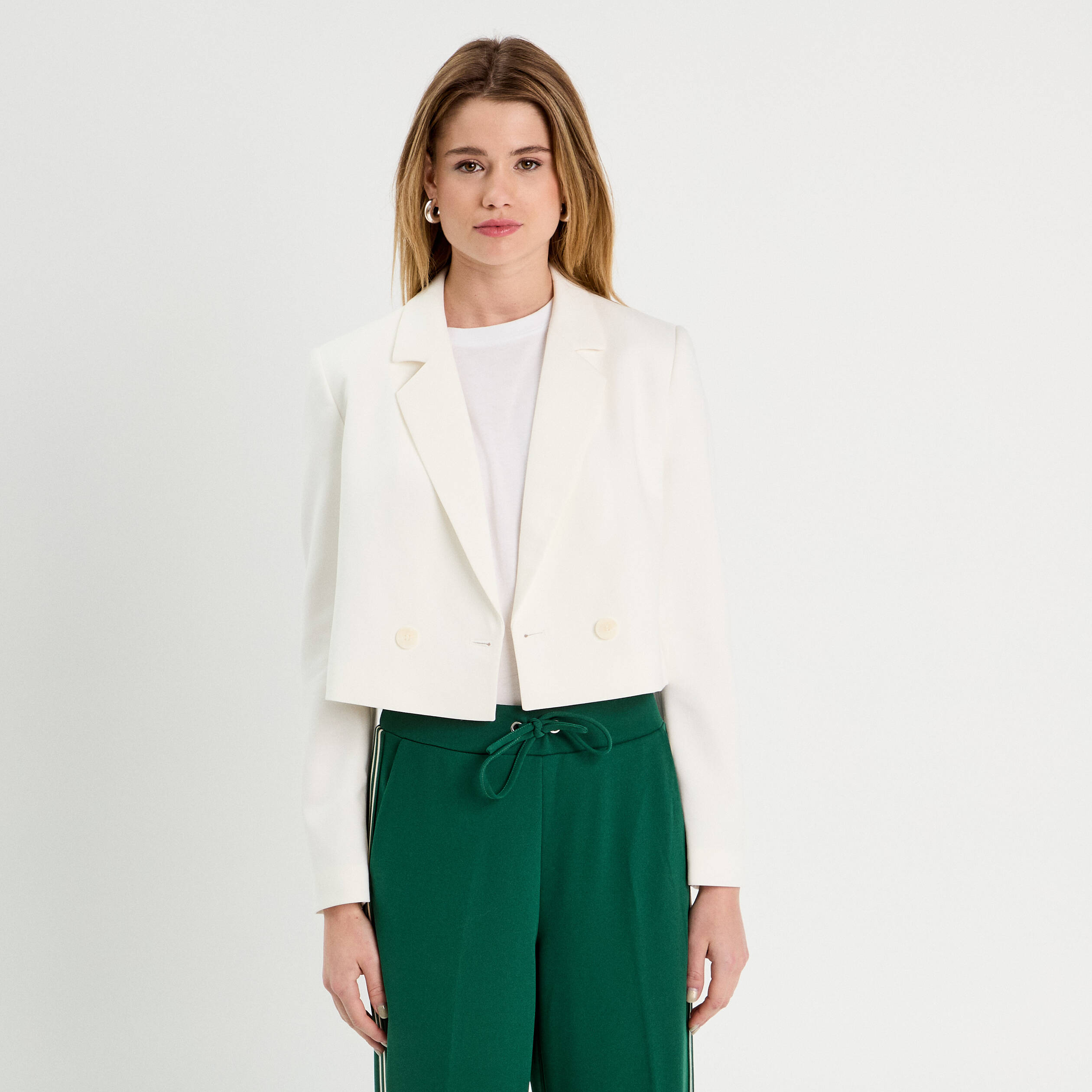 Veste blazer courte ecru femme