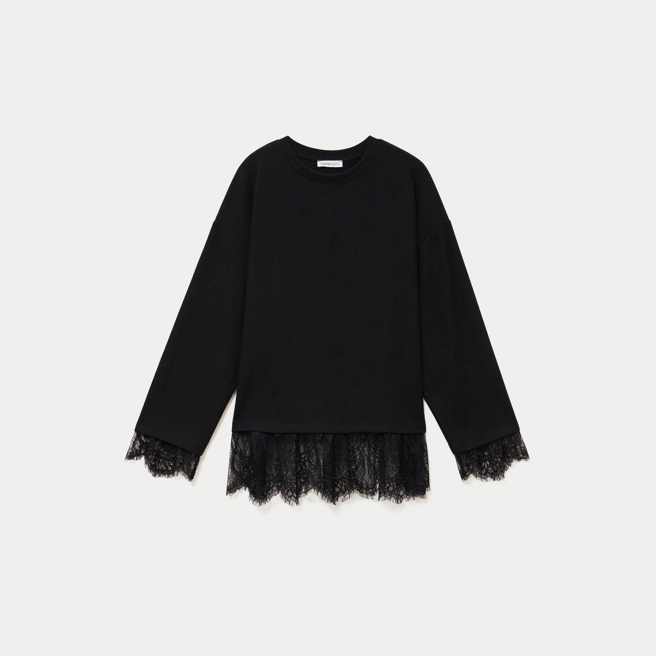T-shirt manches longues avec dentelle noir femme