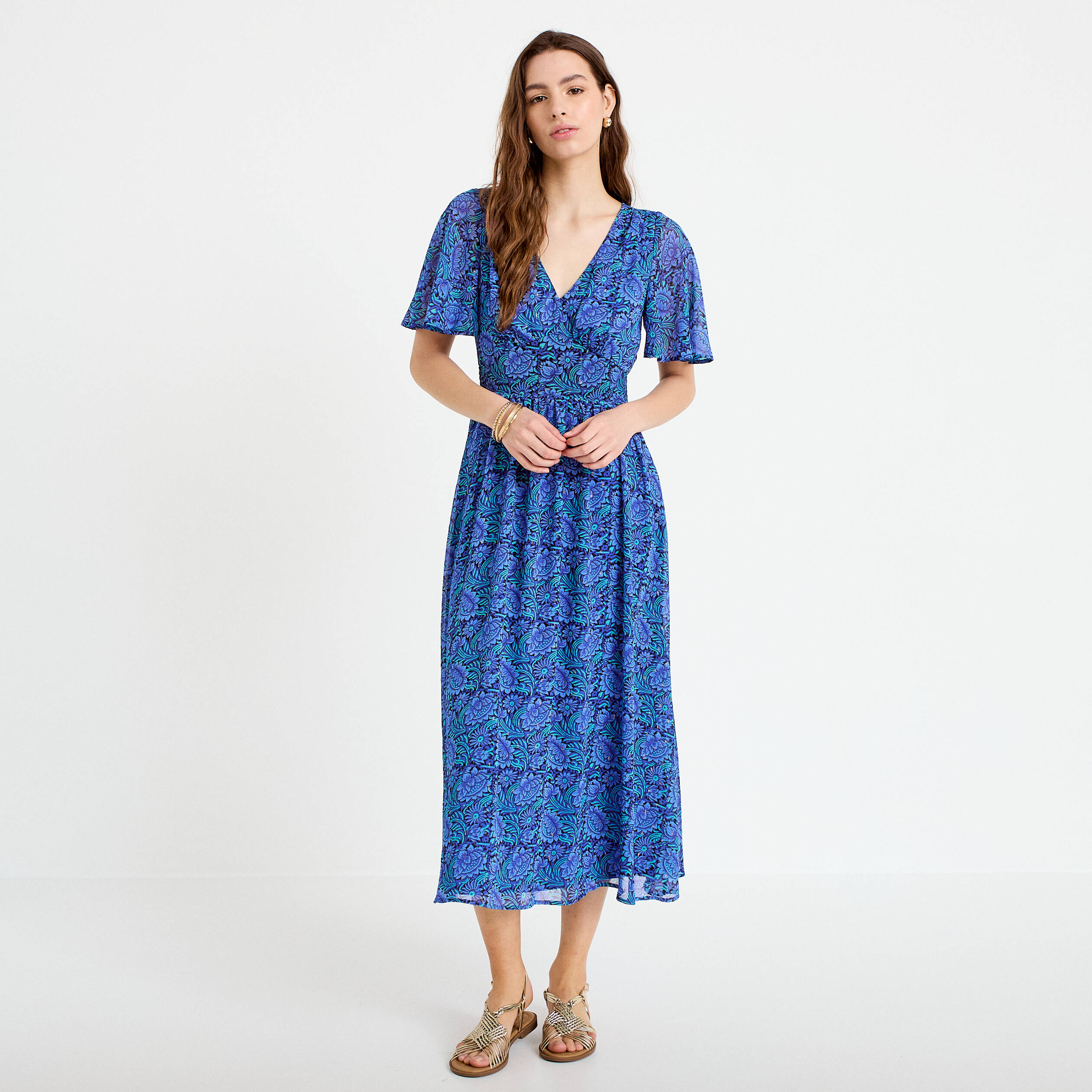 Robe longue &eacute;vas&eacute;e col en V noir femme
