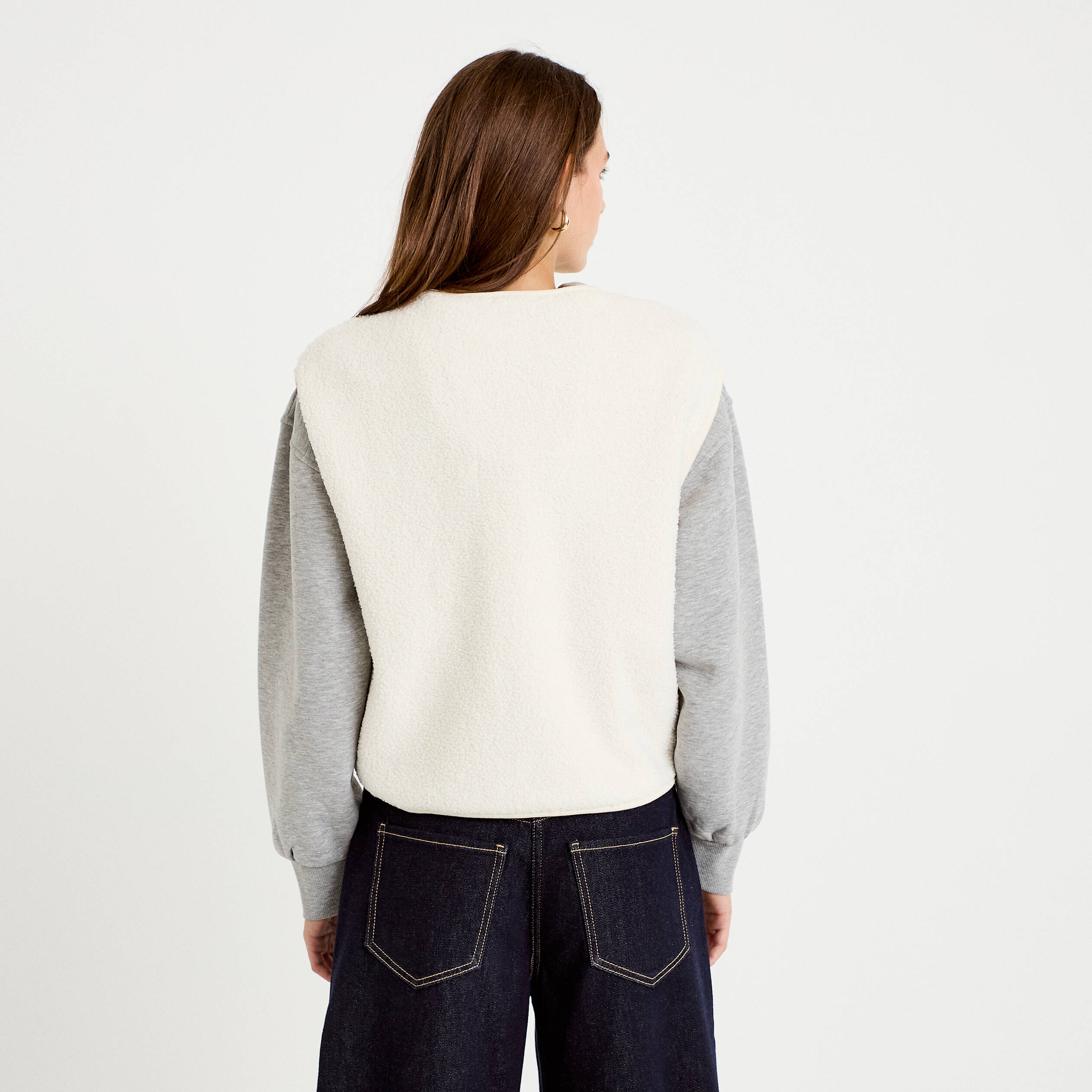 Gilet sans manches bouclette ecru femme