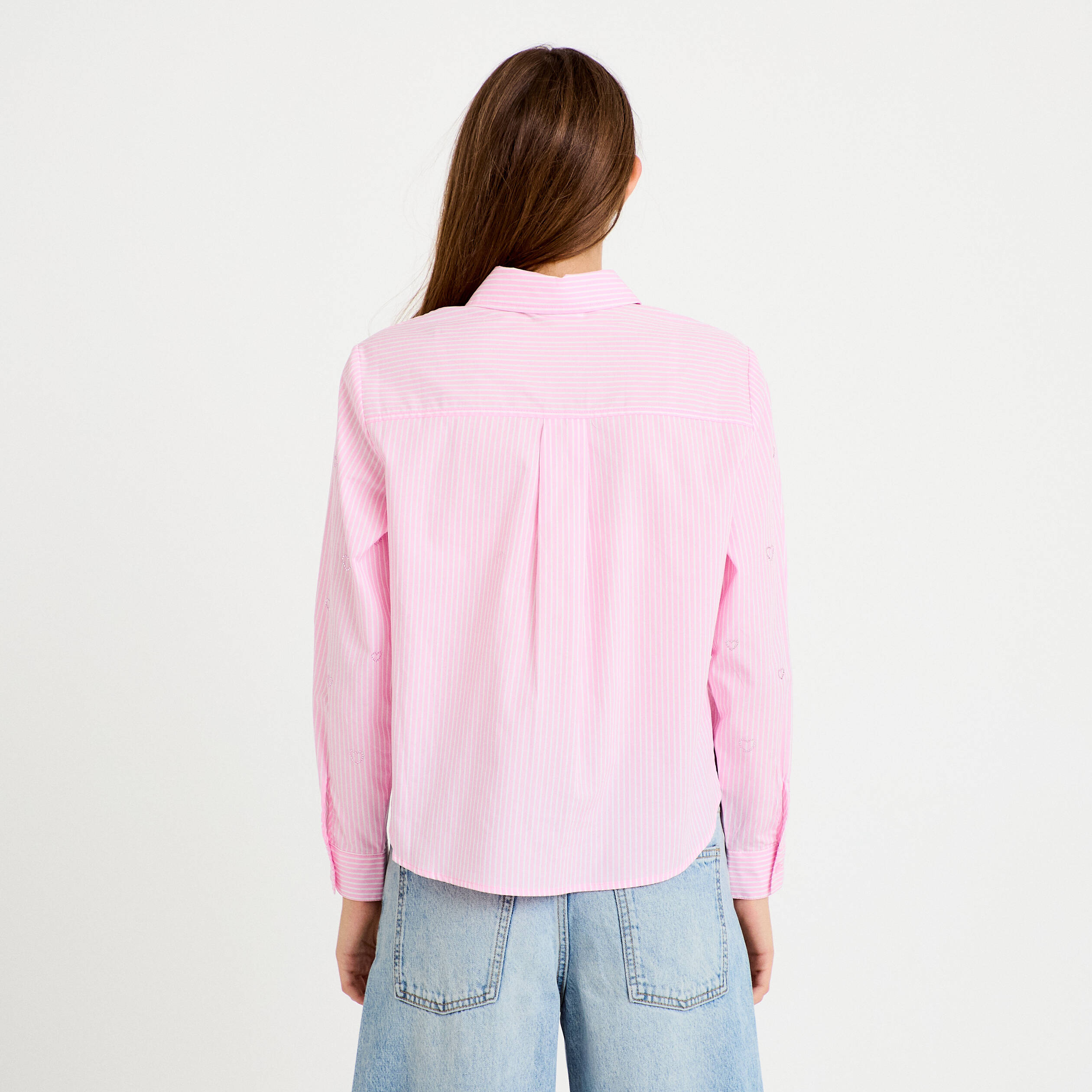 Chemise droite col am&eacute;ricain strass rose femme