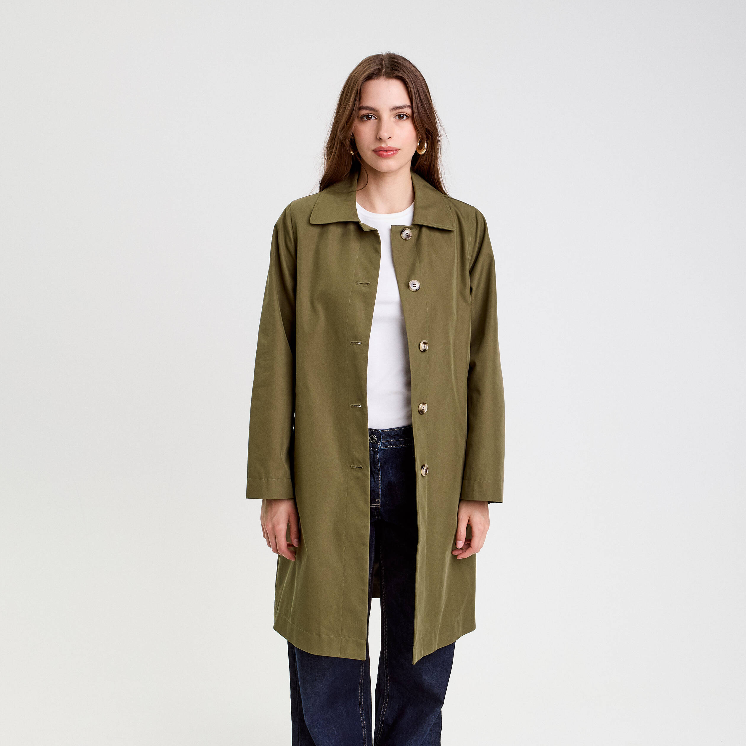 Manteau Trench Vert Femme Trench Vert Kaki Long Ceinturé Cinelle