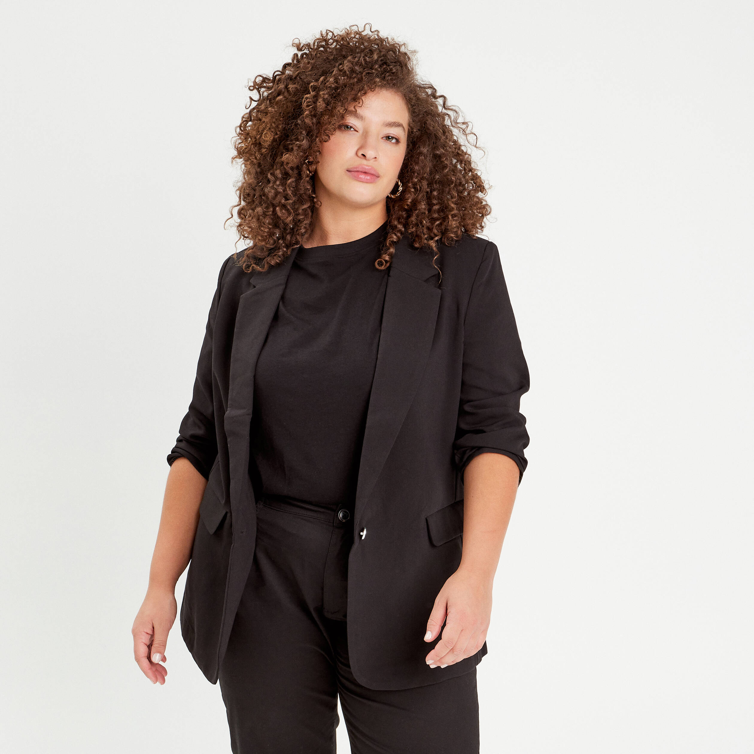 Veste Blazer Femme Droite Manches Longues - Polyester élasthanne, Décontracté, Taille S à XL