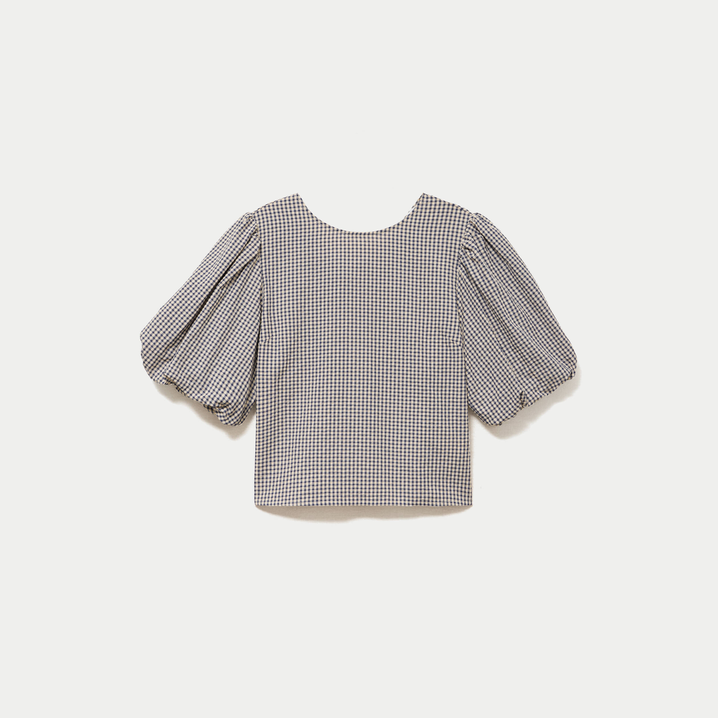 Blouse effet boule manches courtes bleu femme