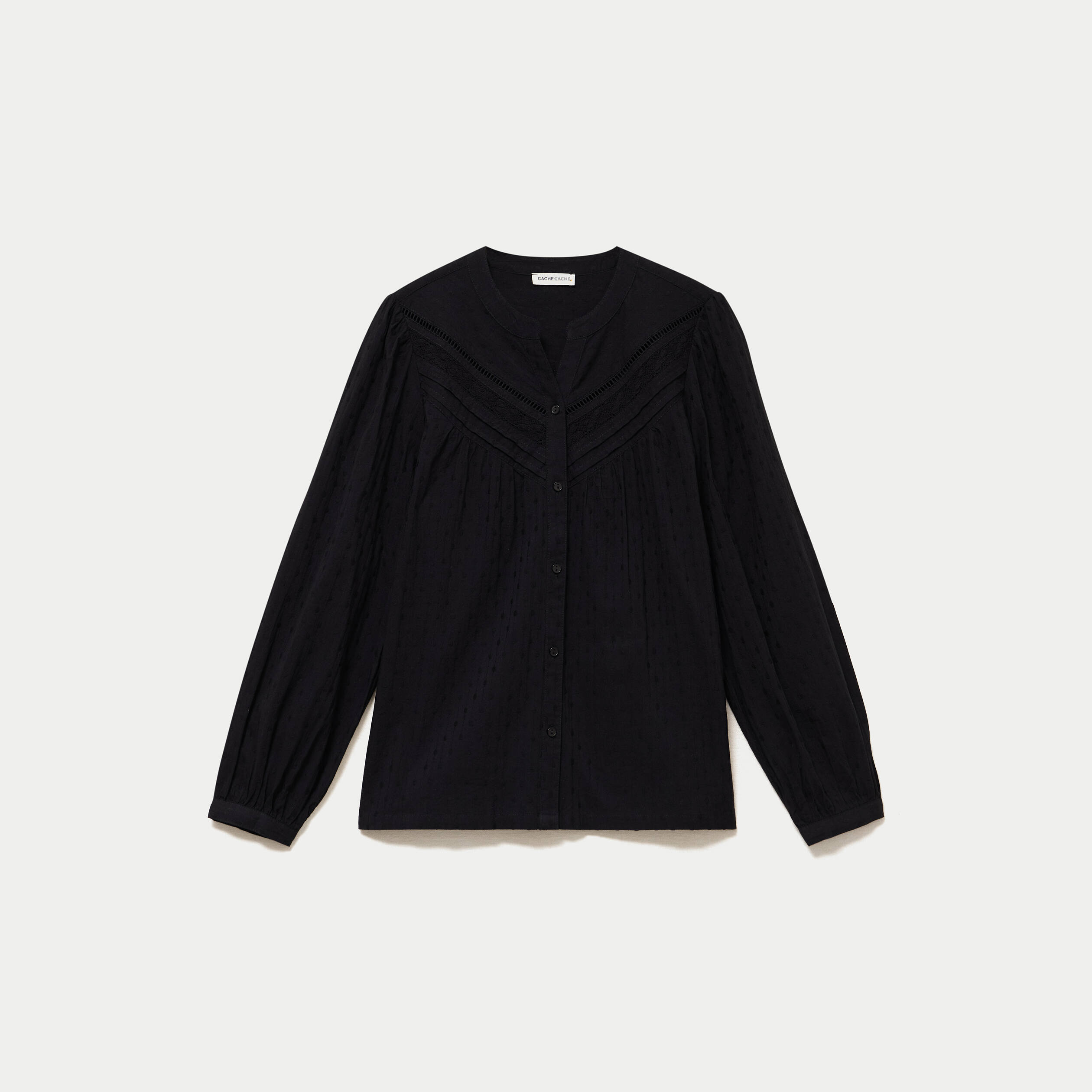 Blouse droite col rond manches longues noir femme
