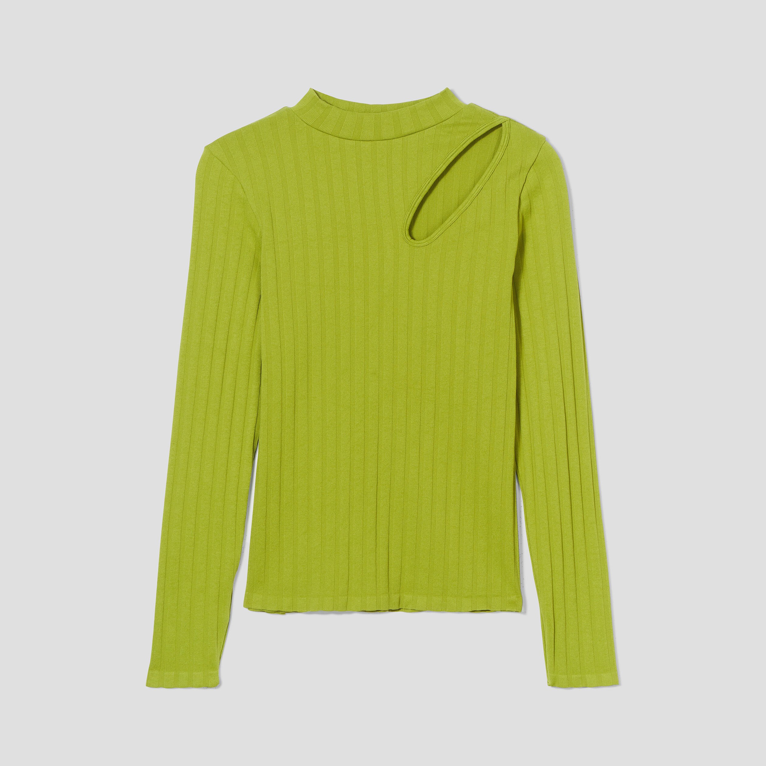 t shirt cotele avec ouverture vert anis femme T-shirt côtelé avec ouverture vert anis femme