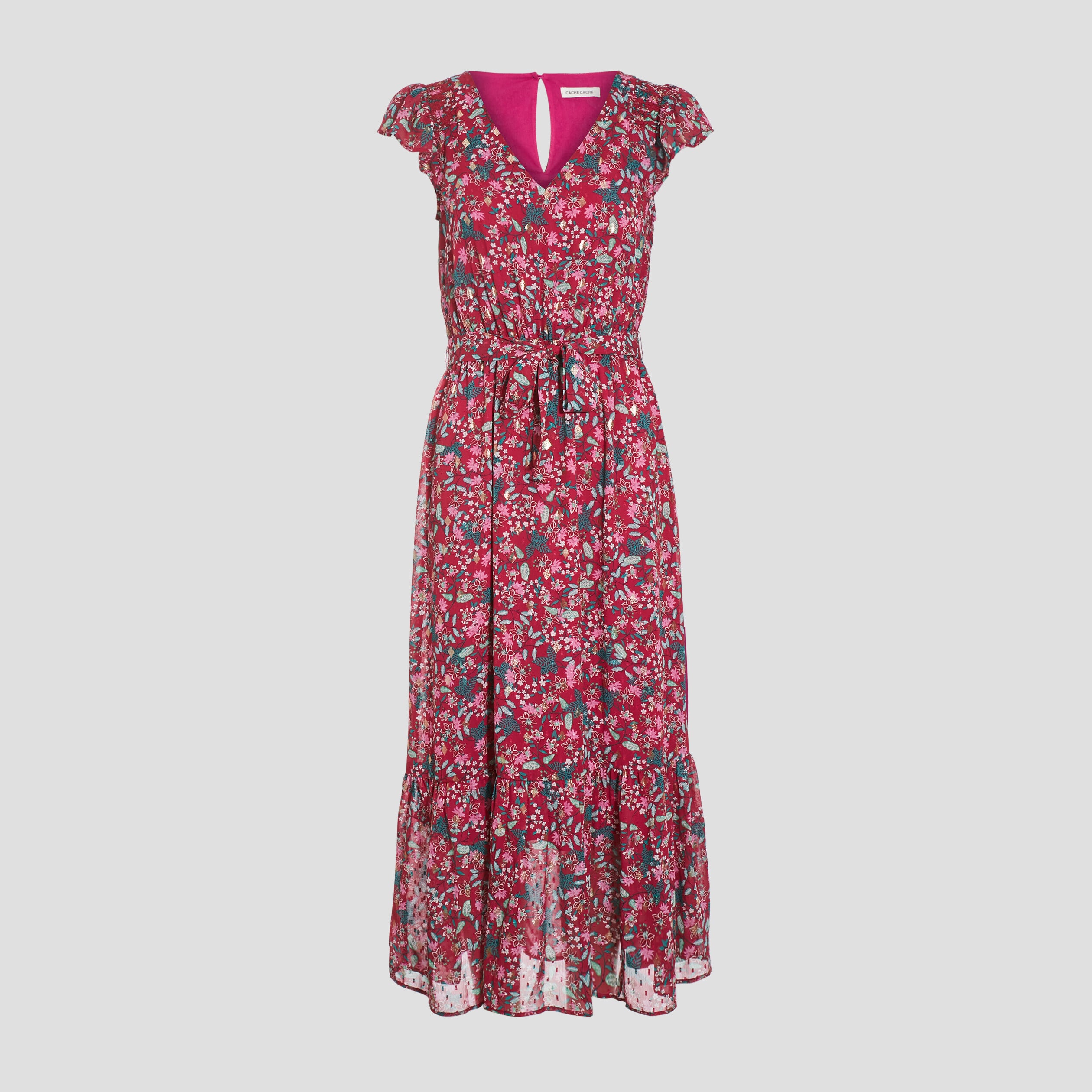 Robe longue &eacute;vas&eacute;e ceintur&eacute;e violet femme