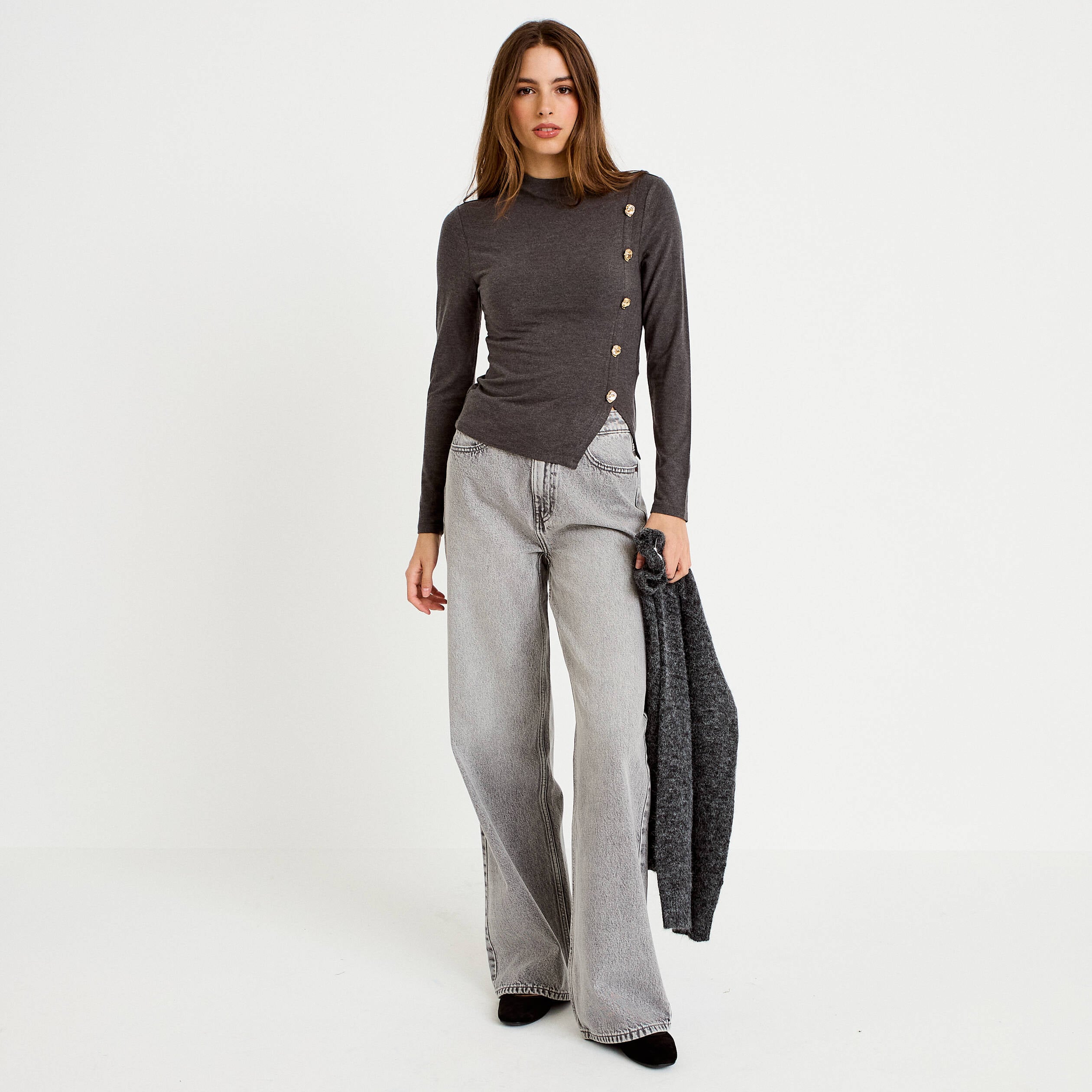 Doudou manches longues ajust&eacute; gris femme