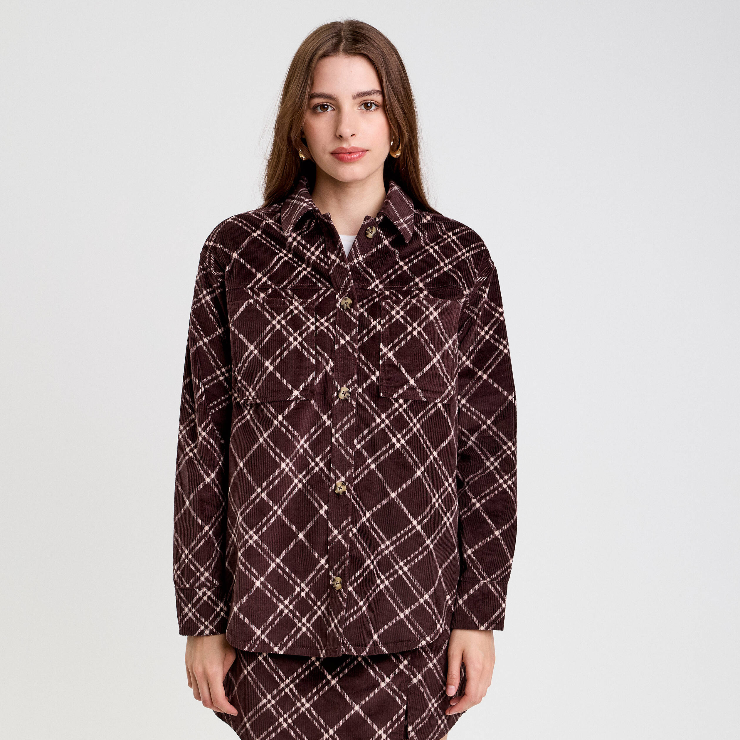 Chemise oversize en velours marron chocolat femme