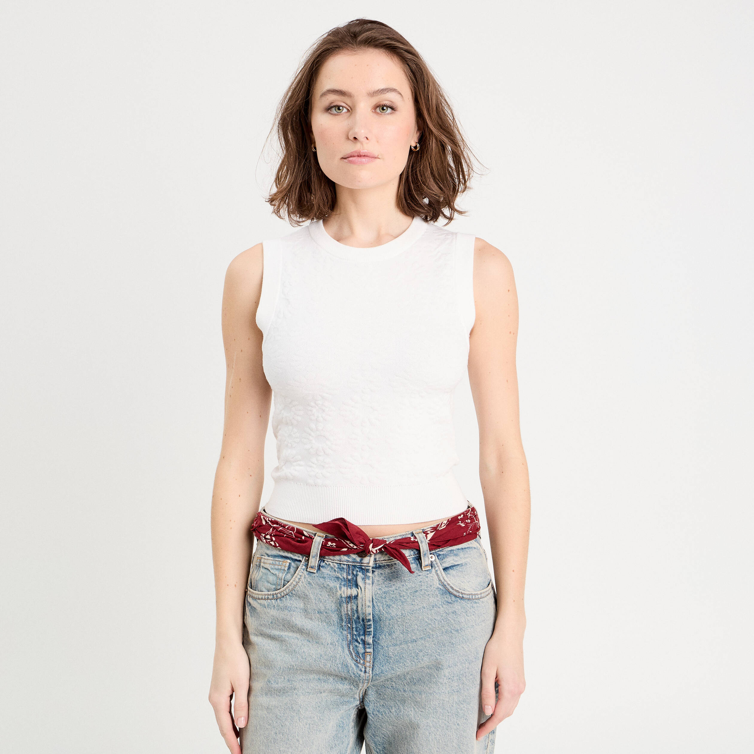Débardeur tricot blanc femme