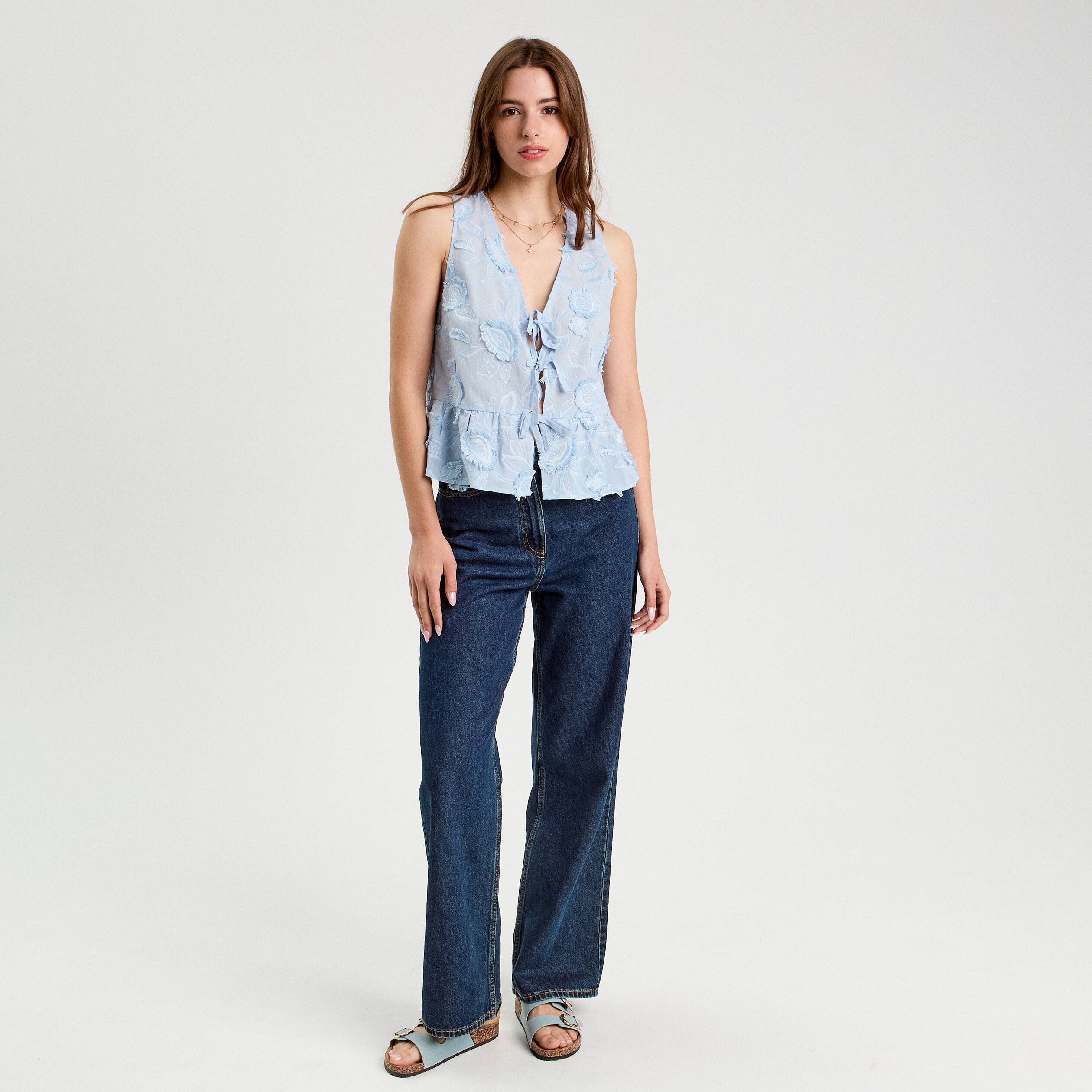 blouse sans manches nouee bleu femme Blouse sans manches nouée bleu femme
