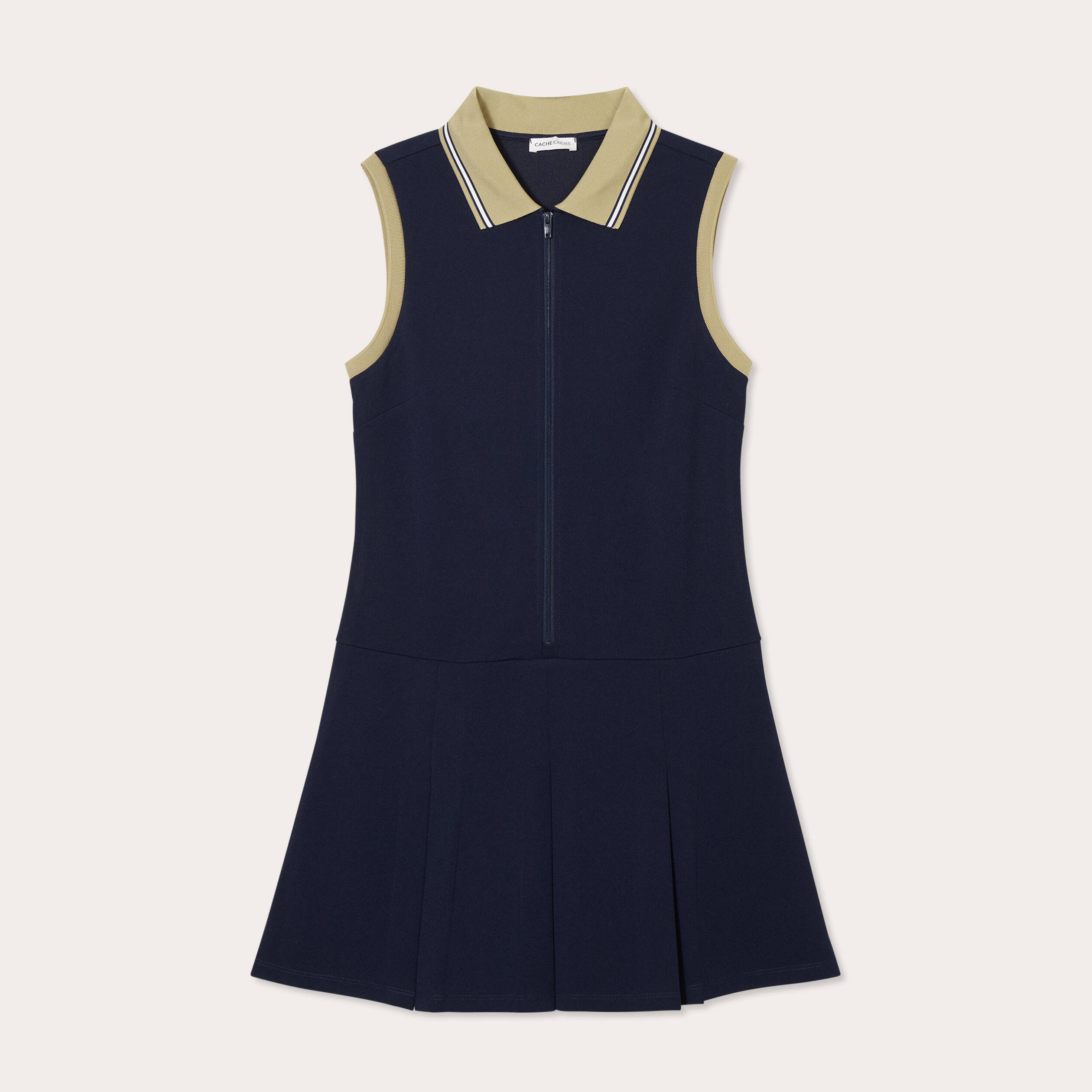 Robe trap&egrave;ze sans manches bleu marine femme
