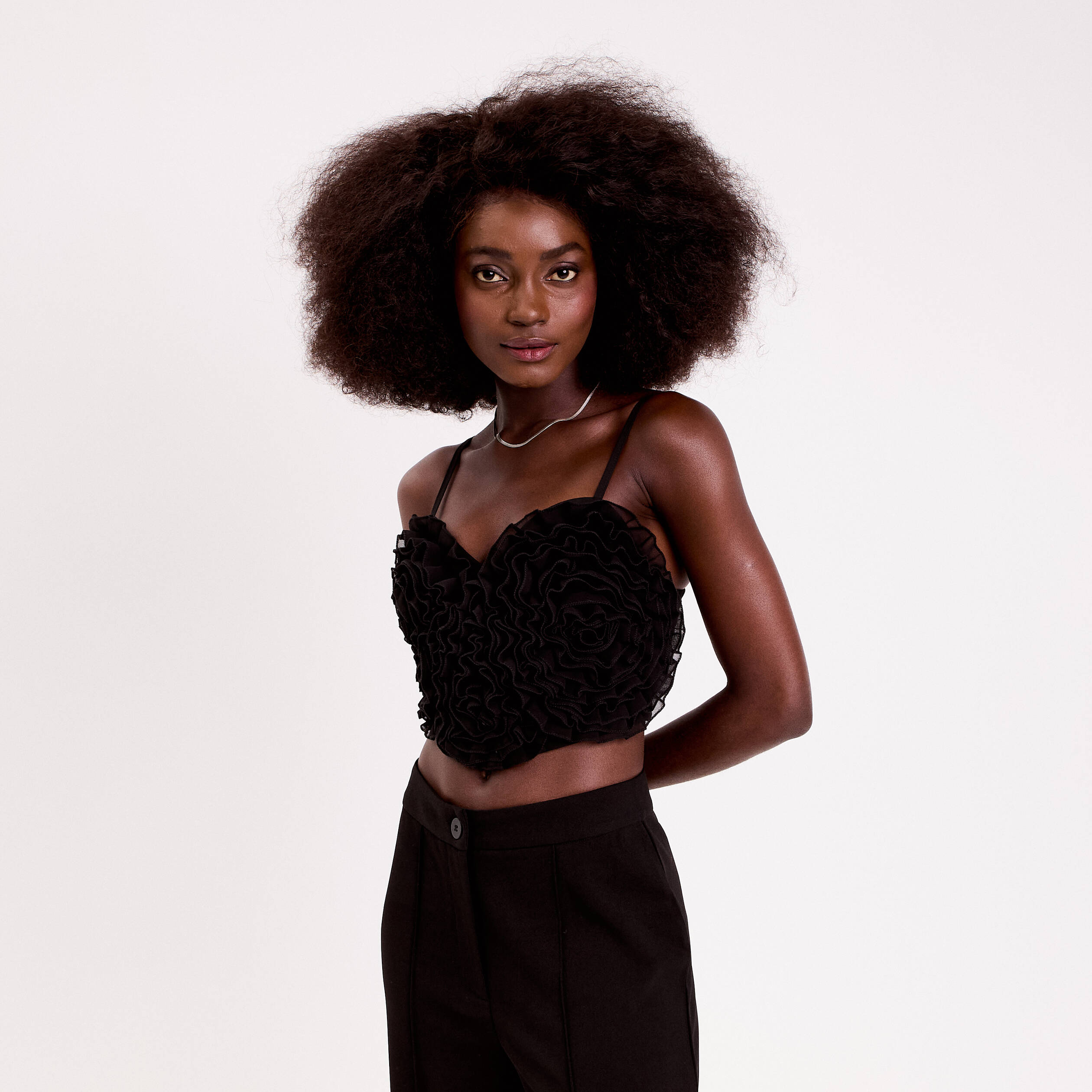 Crop top volants noir femme