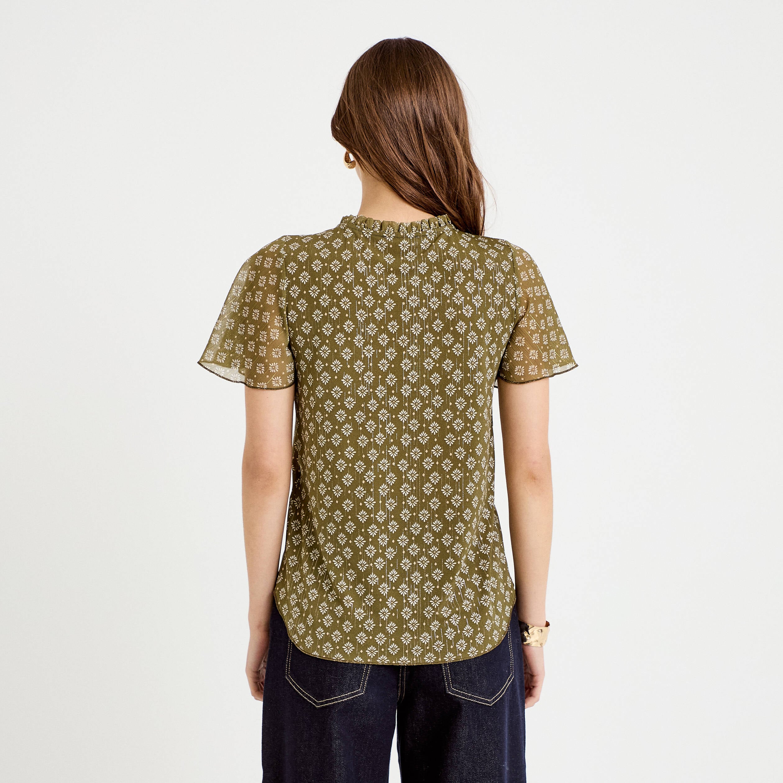 Blouse droite longue manches courtes vert femme