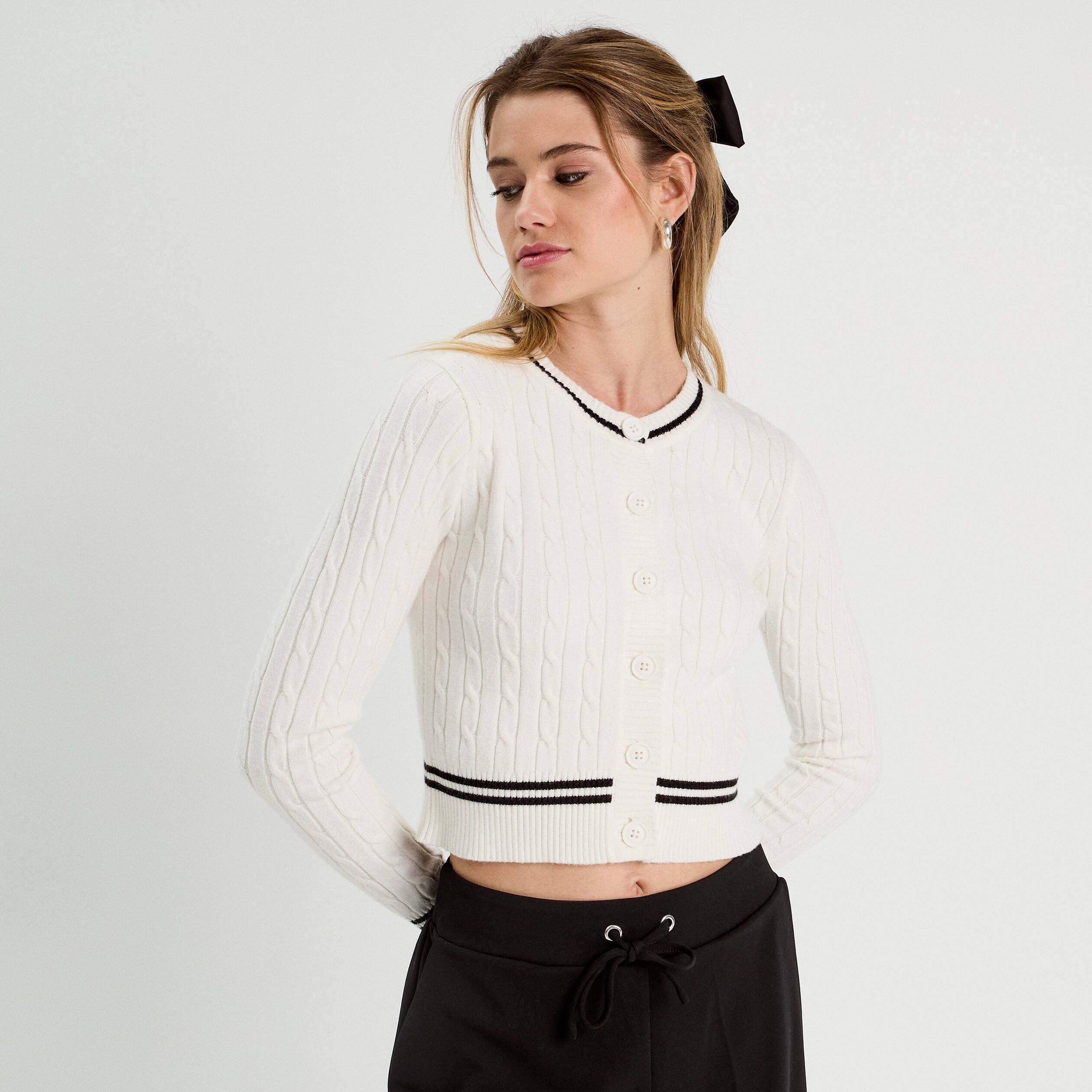 Gilet manches longues ajust&eacute; ecru femme