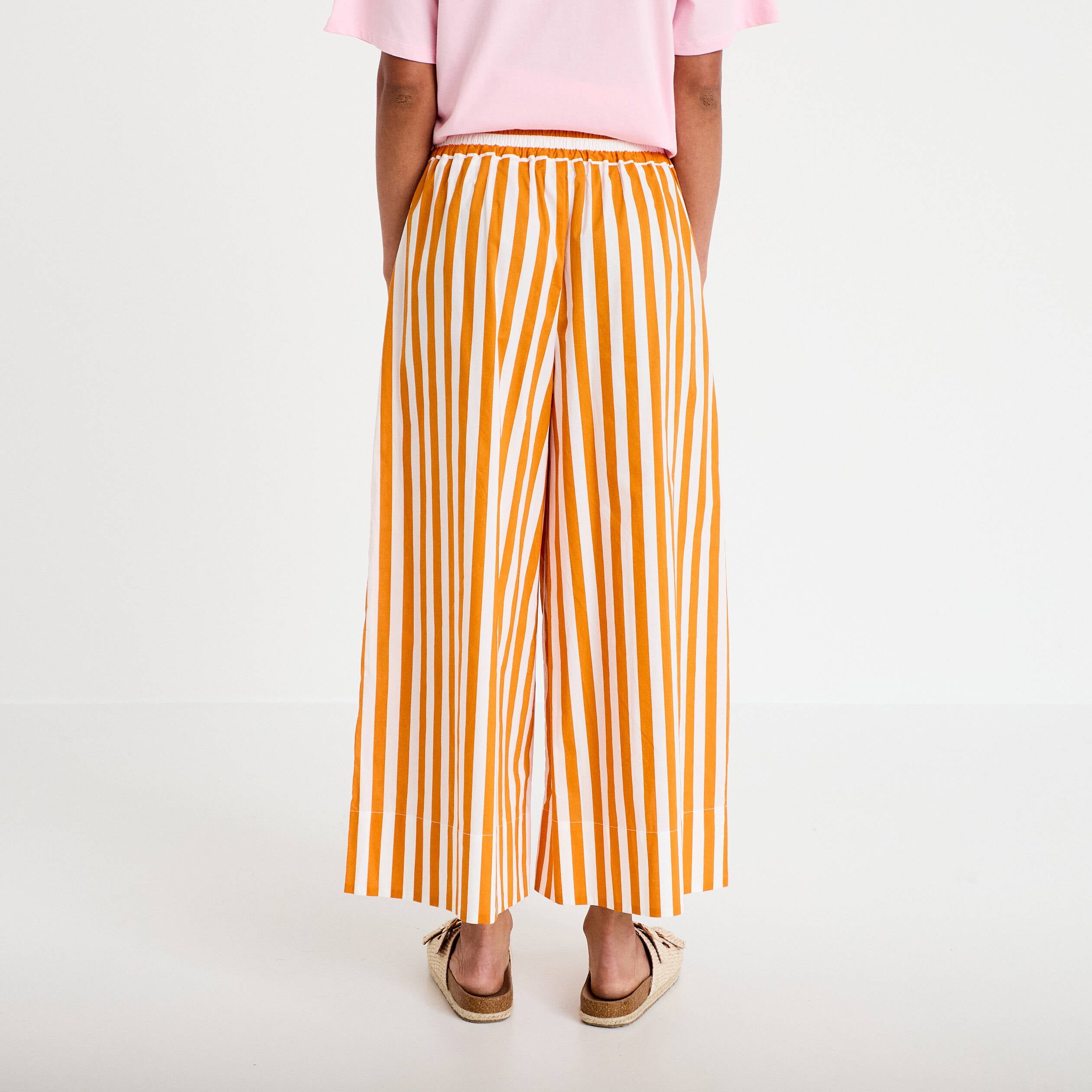 Pantalon jupe-culotte orange fluo femme