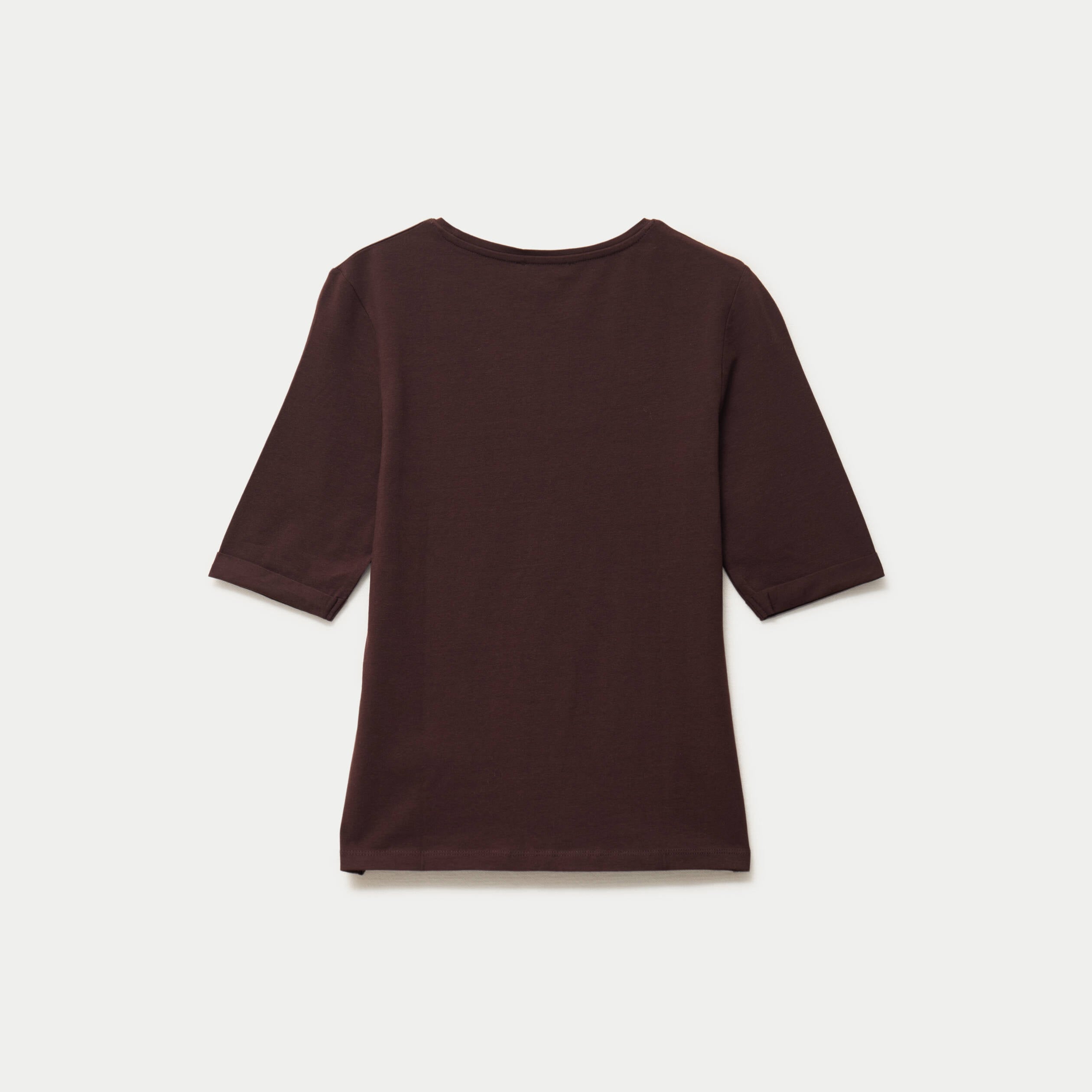 T-shirt ajust&eacute; col rond manches courtes marron fonc&eacute; femme